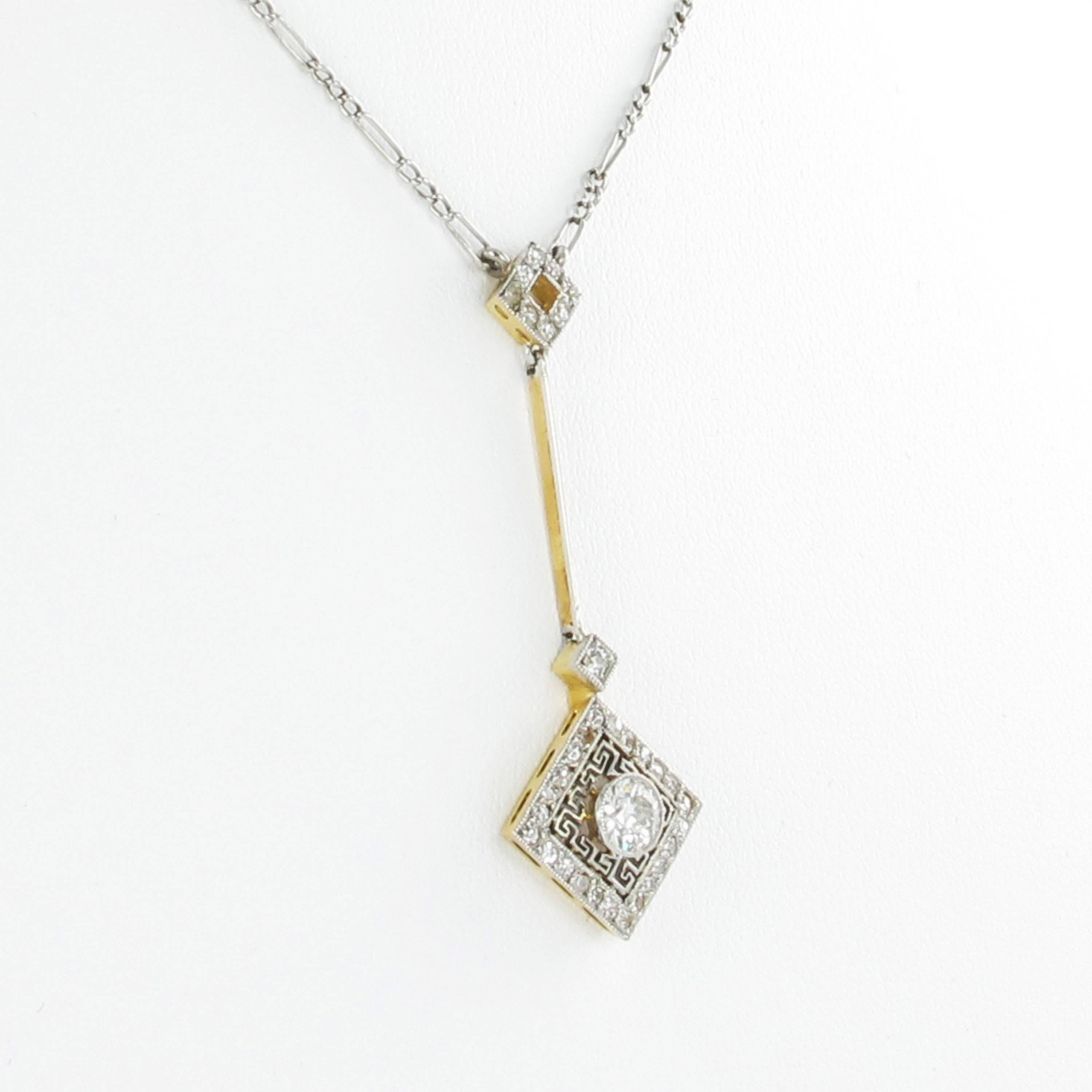 Edwardian Eduardian Diamond 'Lavalière' Platinum and Gold Necklace