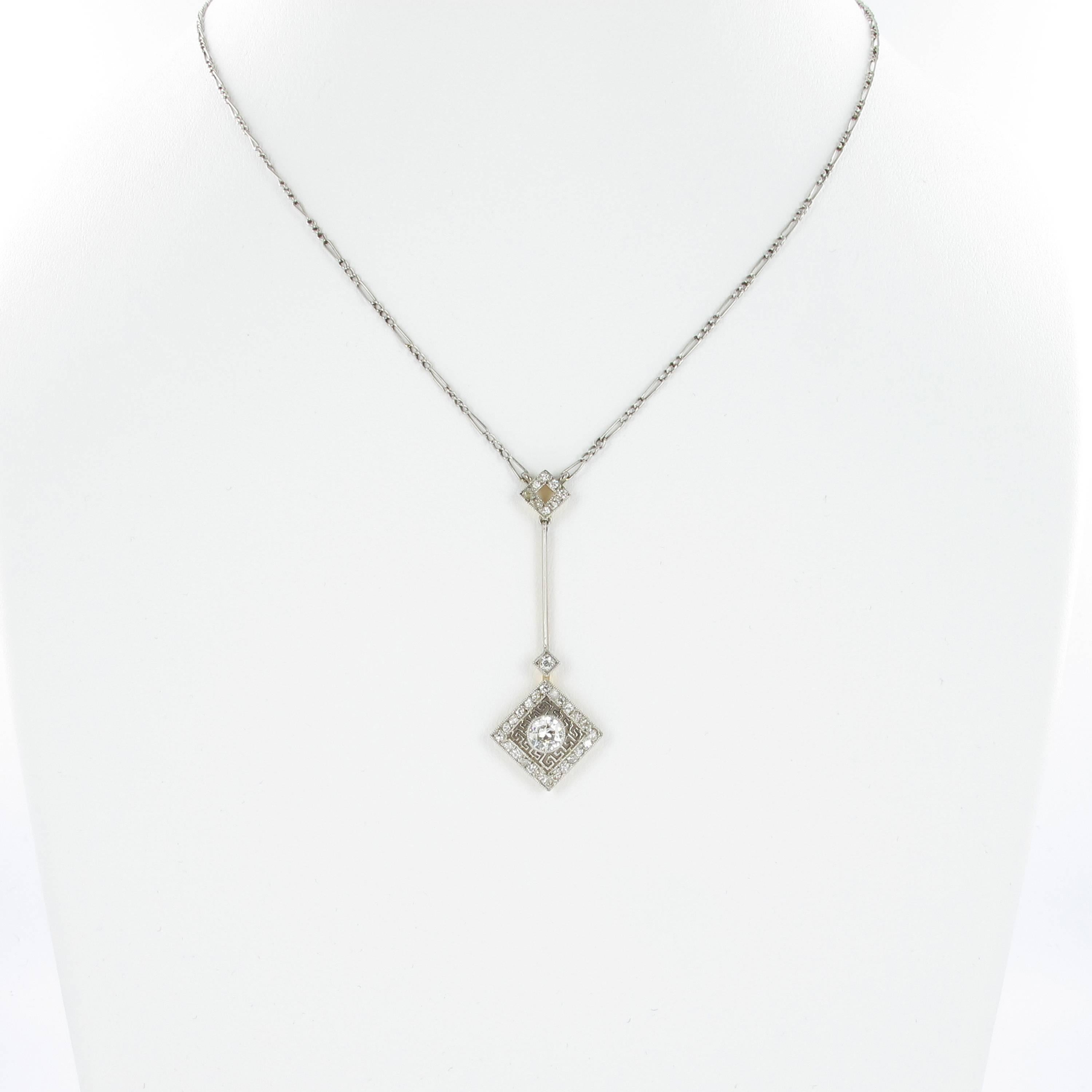 Old European Cut Eduardian Diamond 'Lavalière' Platinum and Gold Necklace