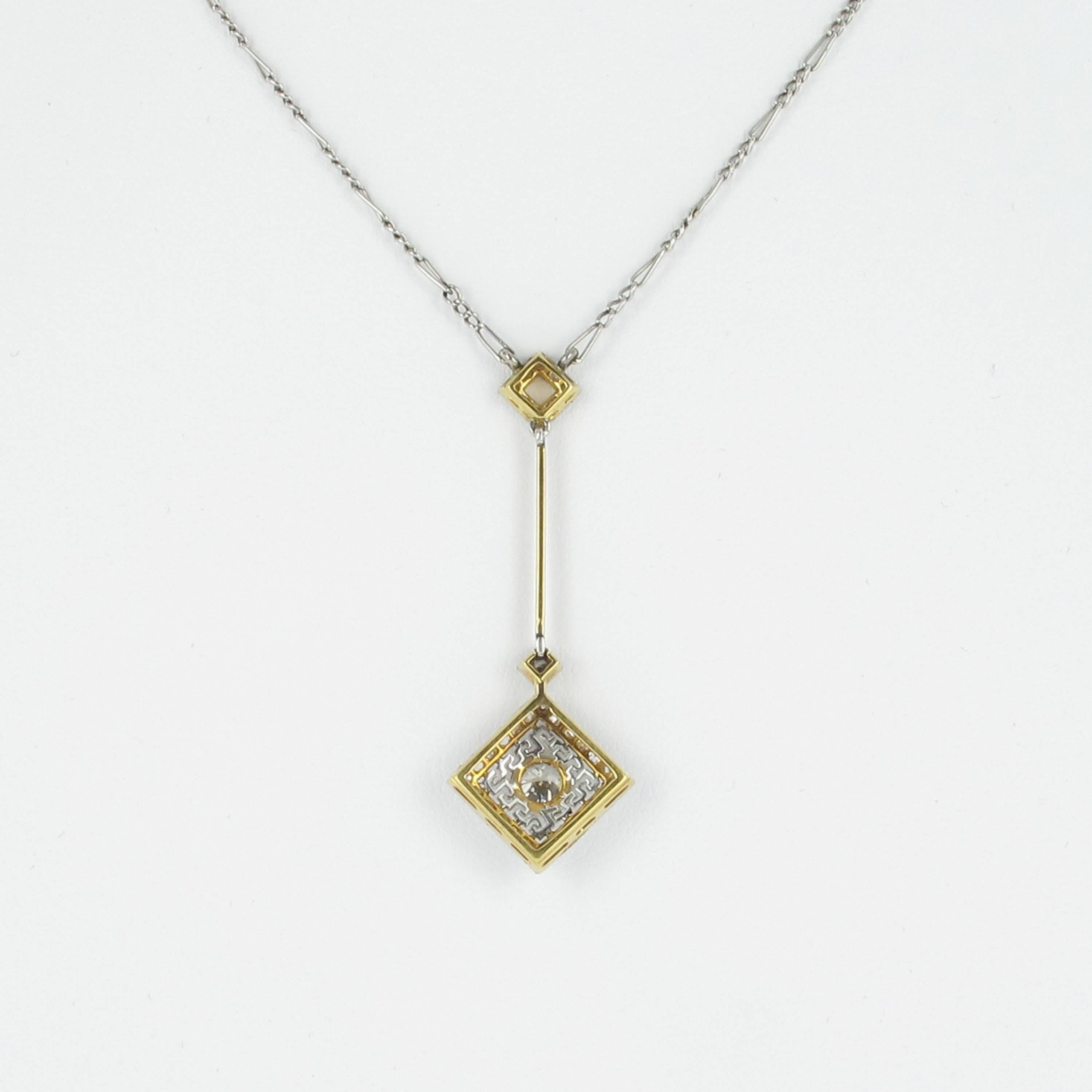 Eduardian Diamond 'Lavalière' Platinum and Gold Necklace In Excellent Condition In Lucerne, CH