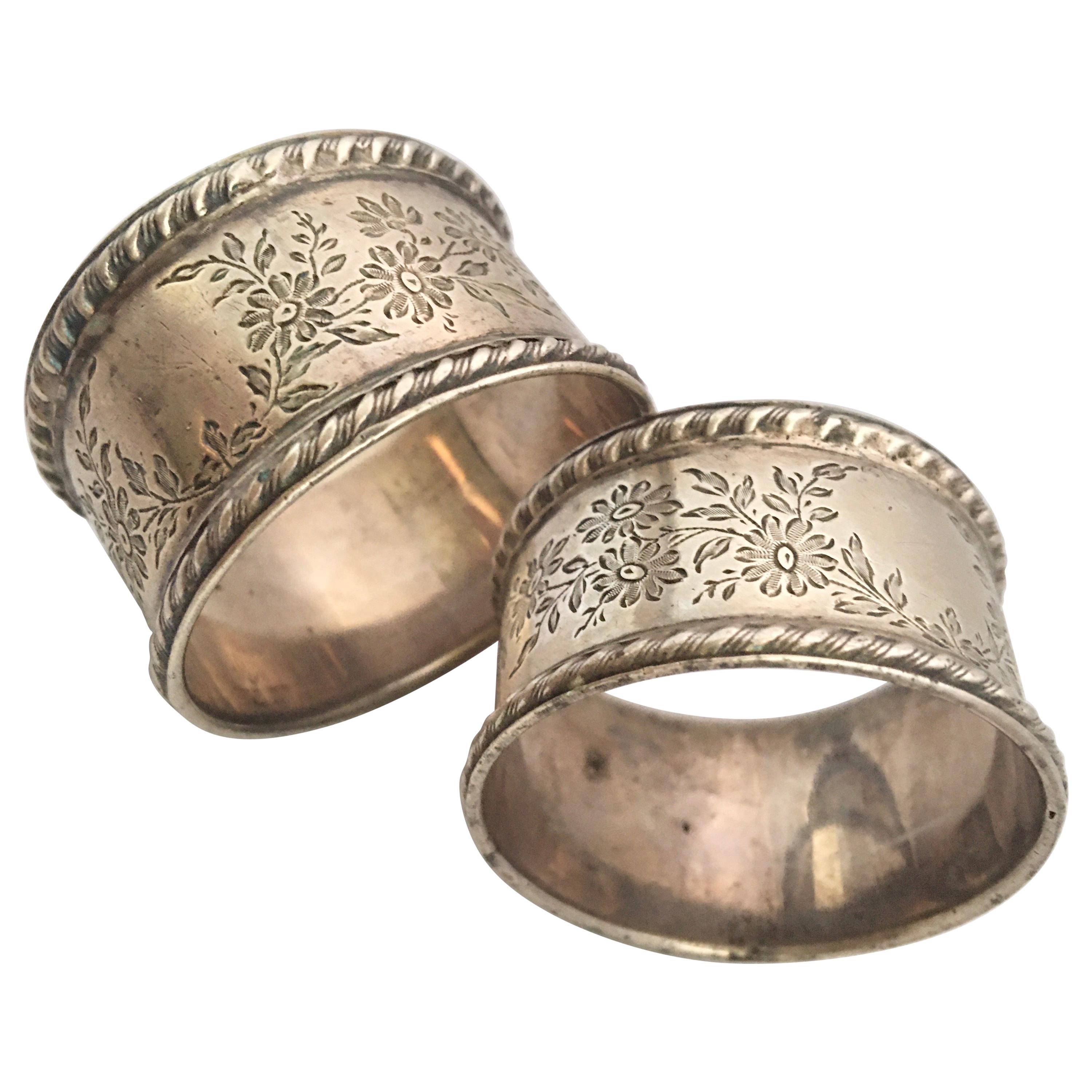 Eduardian Period Solid Silver Pair of Napkin Rings For Sale