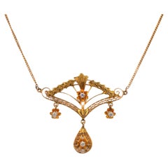 Eduardian Style Gold Filigree Antique Pendant with Diamond Accents