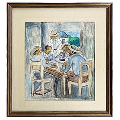 1930s Eduardo Abela Cuban Domino Players Painting, Gouache with Drawing