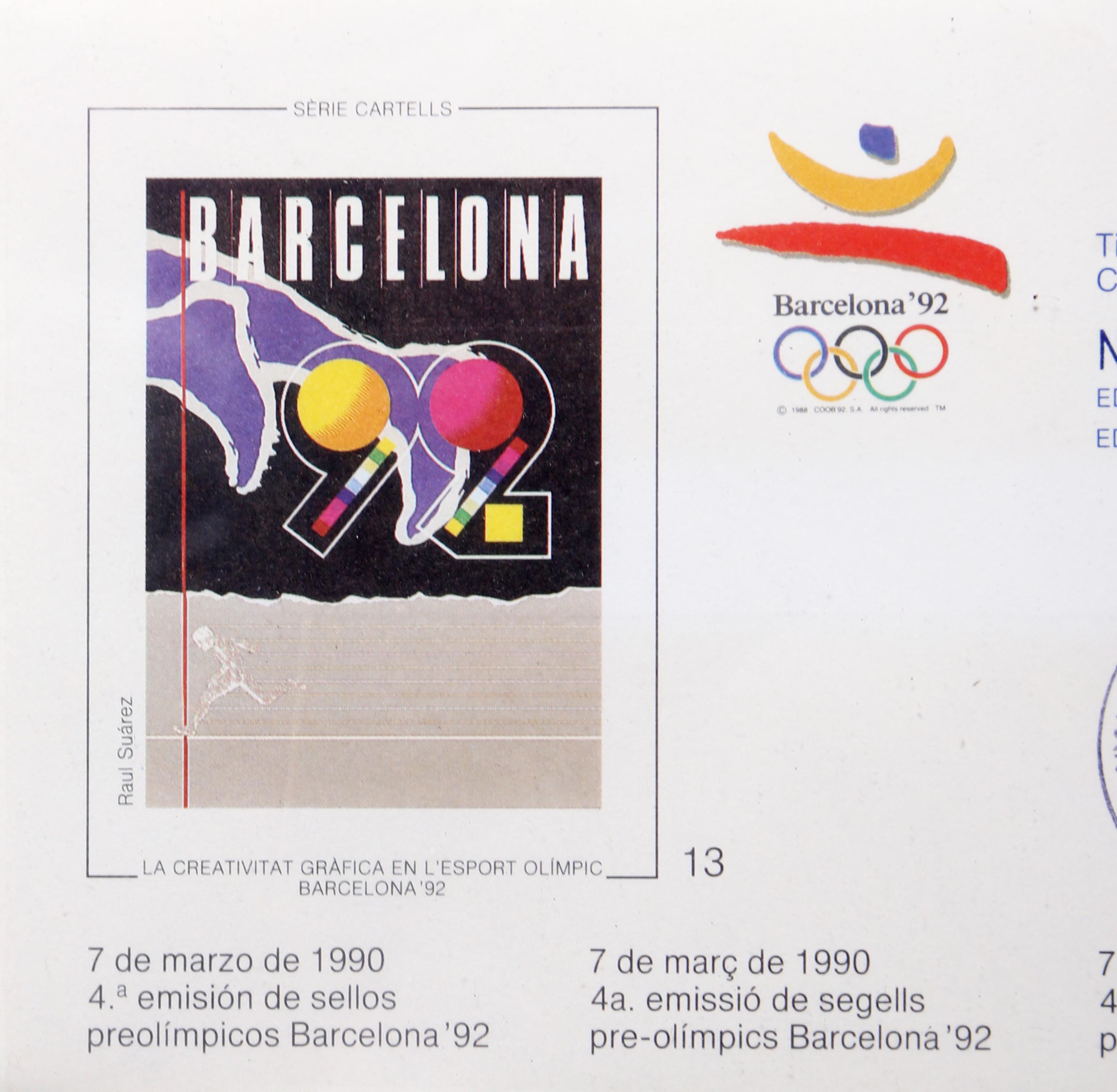 Barcelona Pre-Olympic Stamp 1, Mixed Media on Paper by Eduardo Arranz-Bravo For Sale 2