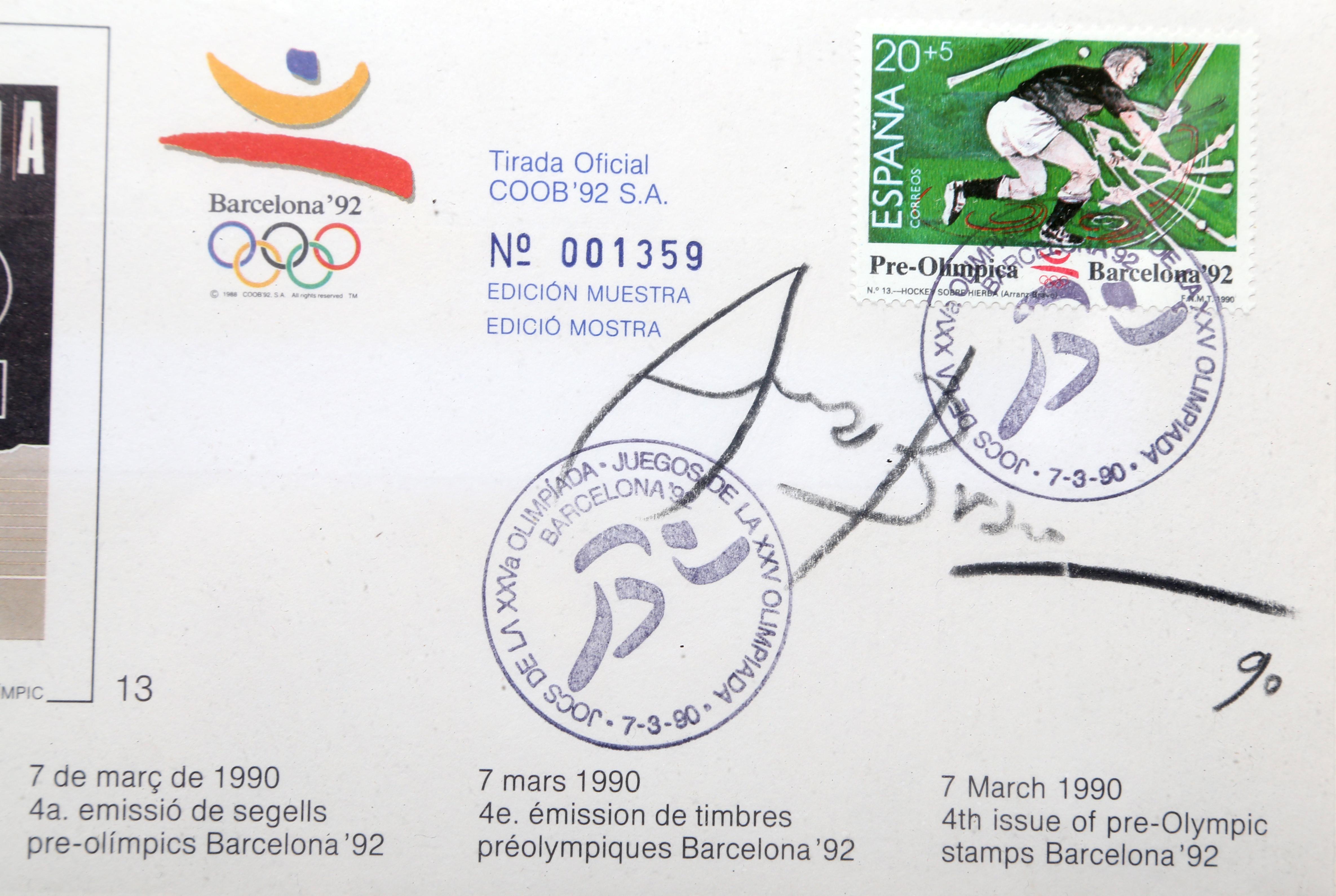 Barcelona Pre-Olympic Stamp 1, Mixed Media on Paper by Eduardo Arranz-Bravo For Sale 3