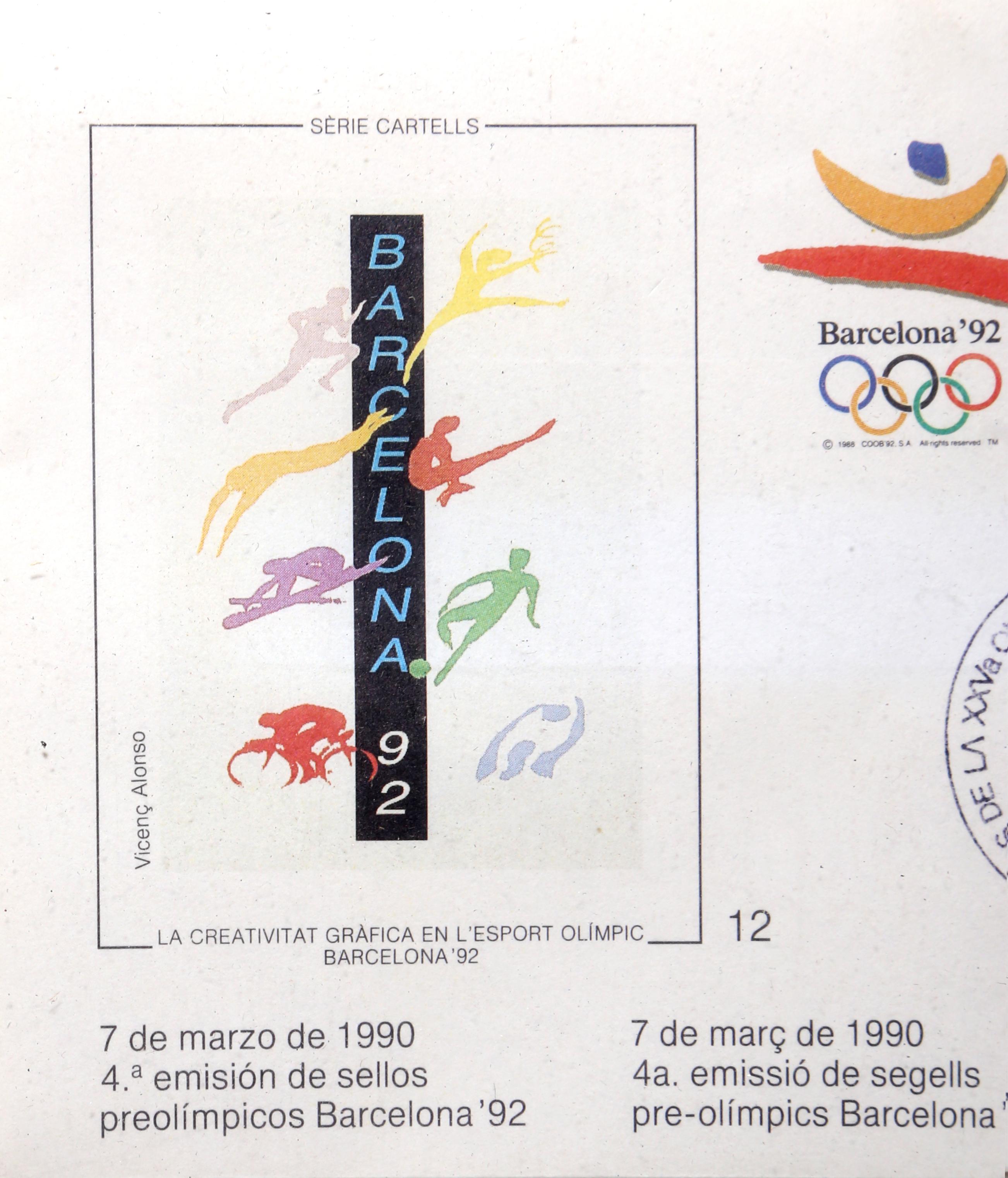 Barcelona Pre-Olympic Stamp 2, Mixed Media on Paper by Eduardo Arranz-Bravo For Sale 3