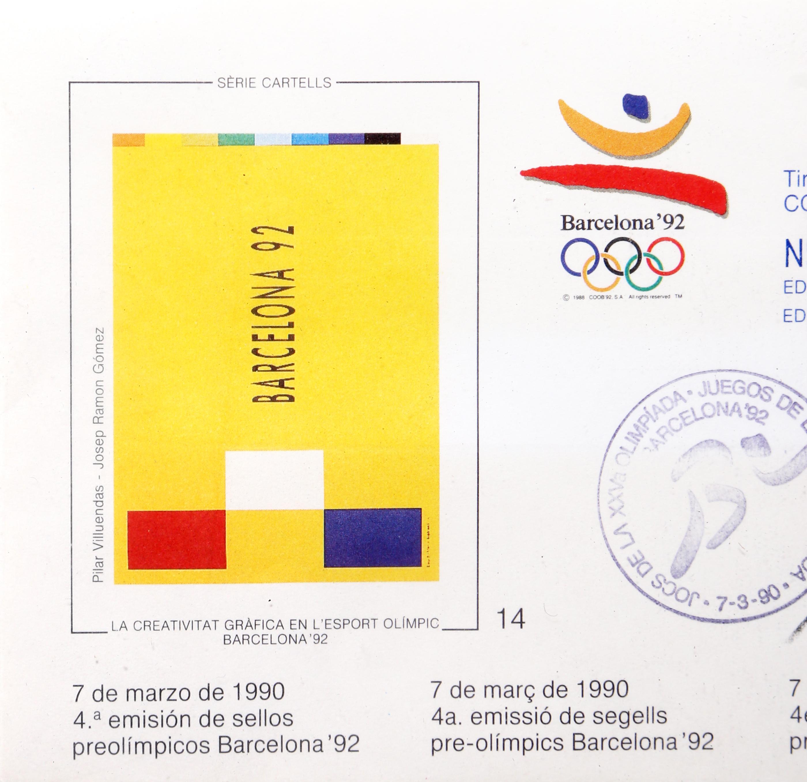 Barcelona Pre-Olympic Stamp 3, Mixed Media on Paper by Eduardo Arranz-Bravo For Sale 2