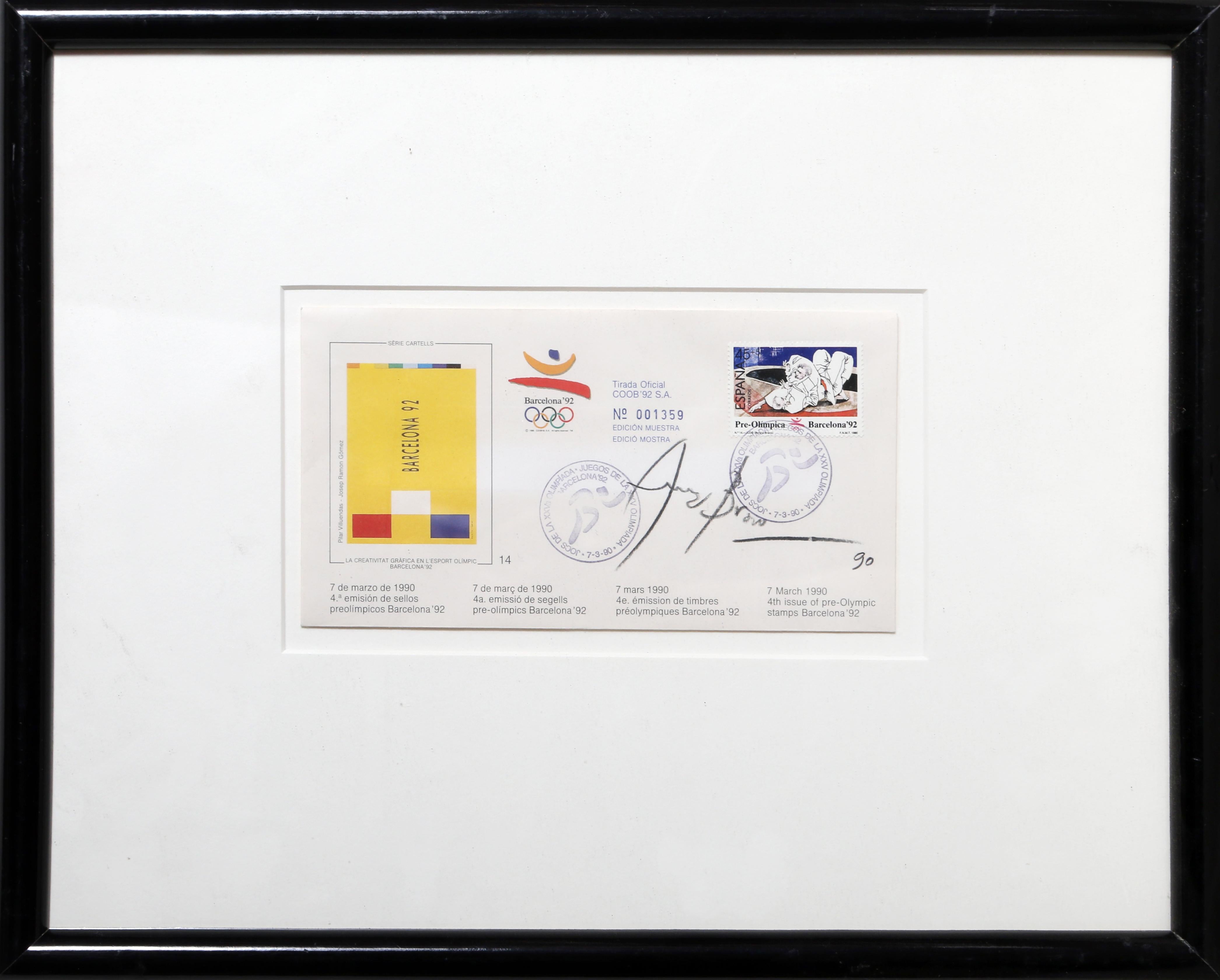 Vorolympische Briefmarken, die der spanische Künstler Eduardo Arranz Bravo für die Olympischen Spiele '92 in Barcelona entworfen hat.

Barcelona Vorolympische Briefmarke 3
Eduardo Arranz-Bravo, Spanier (1941)
Datum: 1990
Mischtechnik auf Papier,