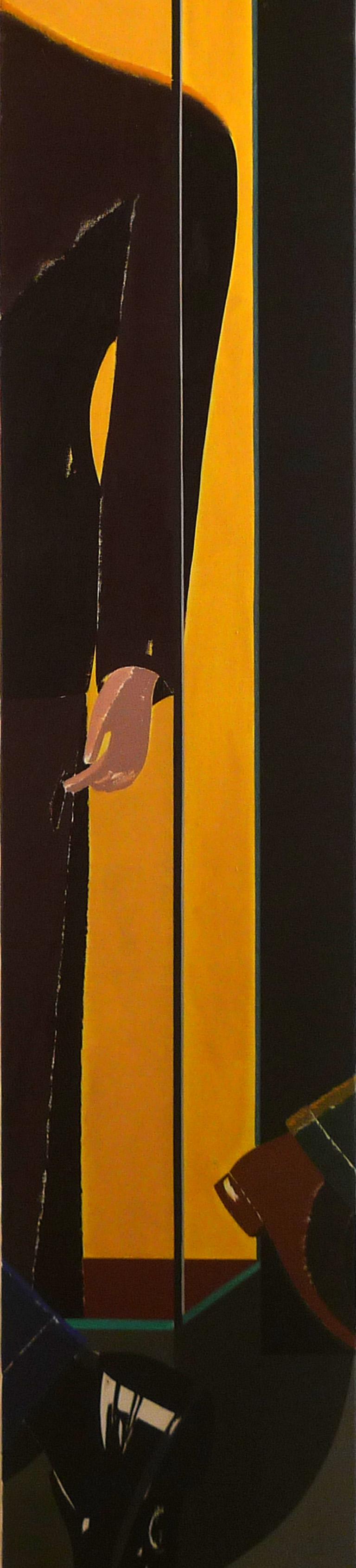 Toda la ciudad habla - Figurative Painting Naranja de Eduardo Arroyo