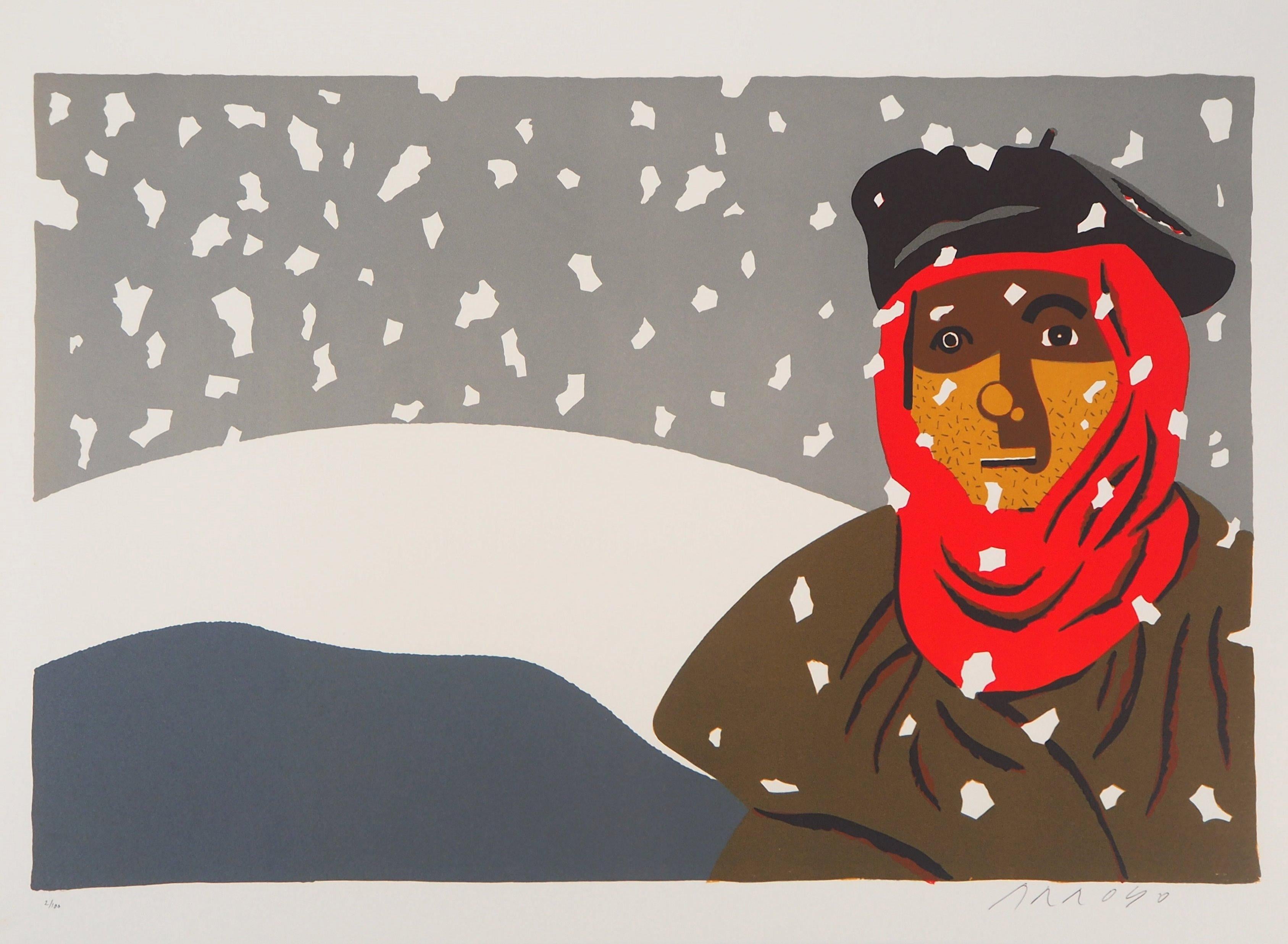 Figurative Print Eduardo Arroyo - Une journée d'hiver - Lithographie originale signée à la main