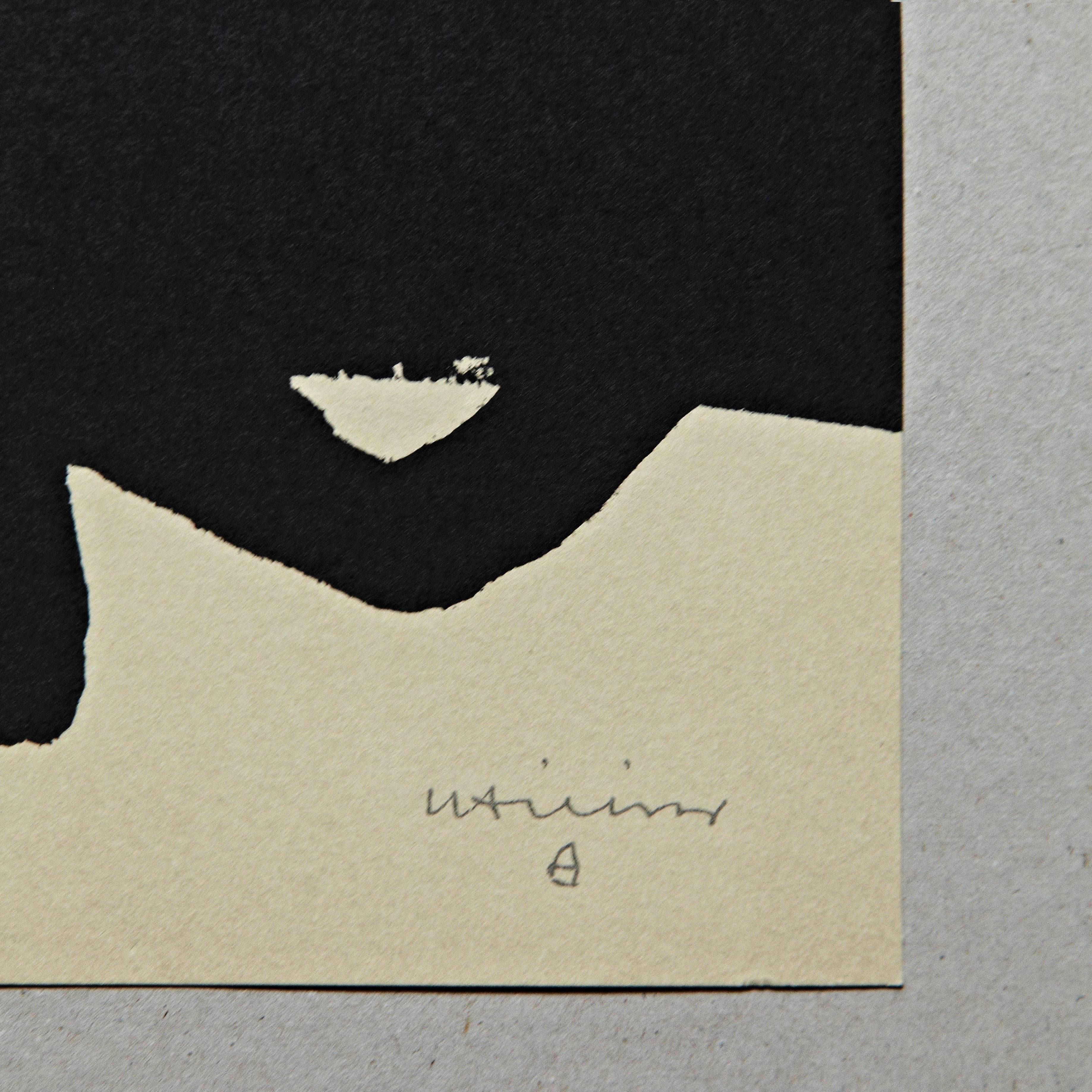 Mid-Century Modern Eduardo Chillida Abstract Black Lithography 