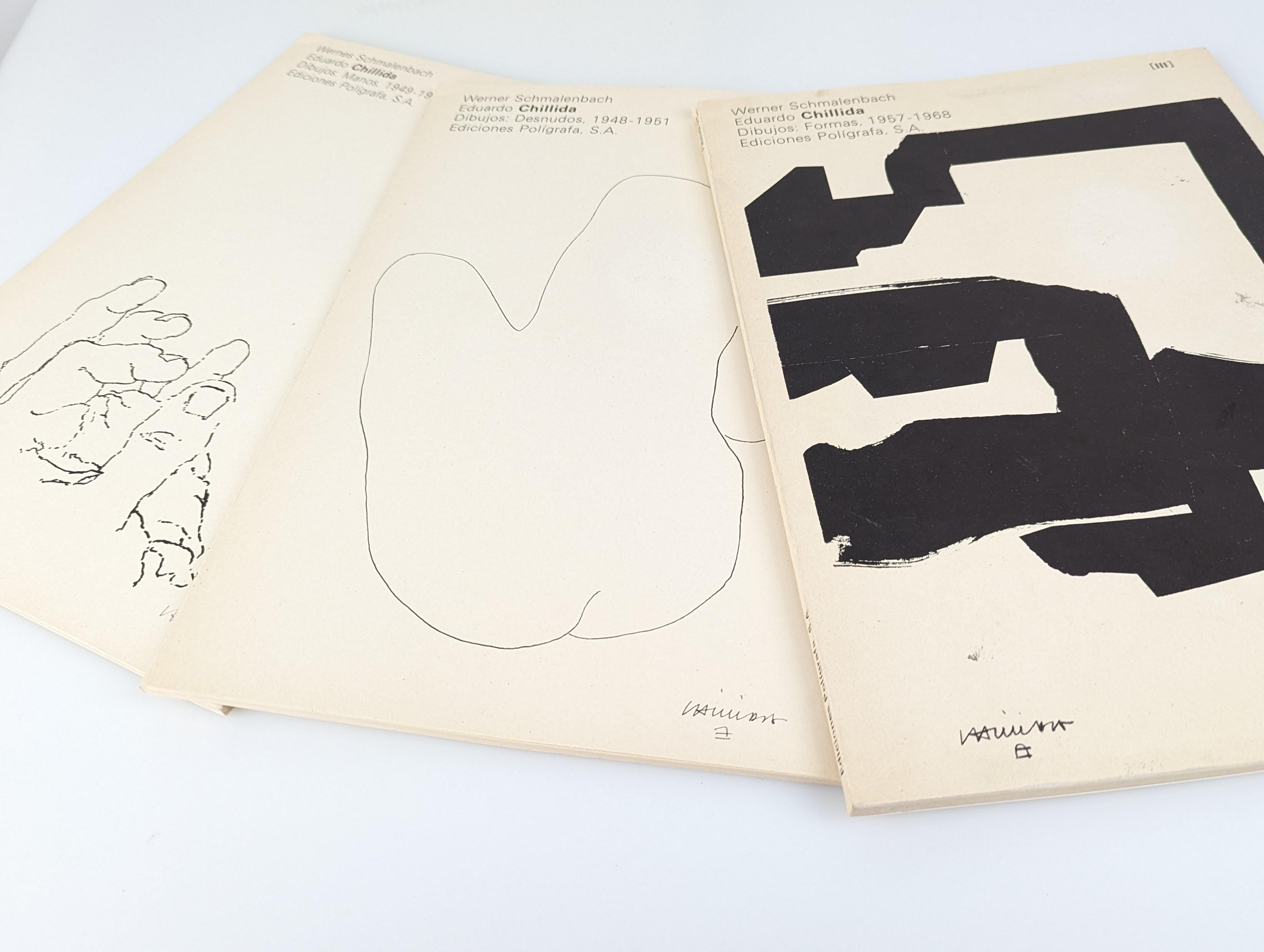 Excellent work by the great and world-renowned art historian Werner Schmalenbach on the work of Eduardo Chillida, selected in fantastic 3 Volumes. Also includes the original protective sleeve which shows damage to the top of the paper. The condition