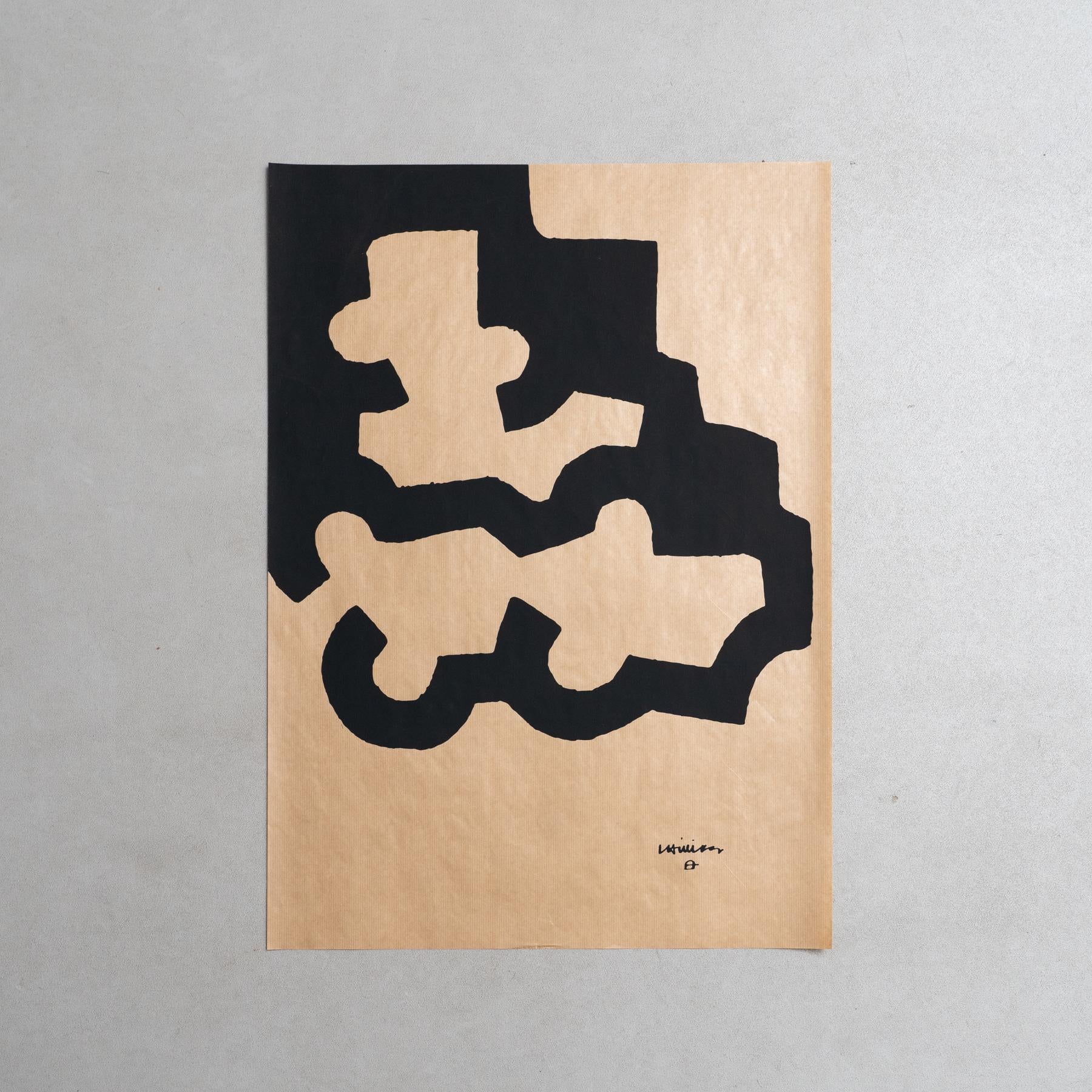 Eduardo Chillida print.
Spain, circa 1990.

Introduce a touch of modern Spanish artistry to your space with this striking Eduardo Chillida print, circa 1990. The renowned artist's bold, abstract style and masterful use of lines and shapes make this