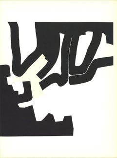 1970 Eduardo Chillida 'Black Marks Meeting' Modernism Black & White Lithograph