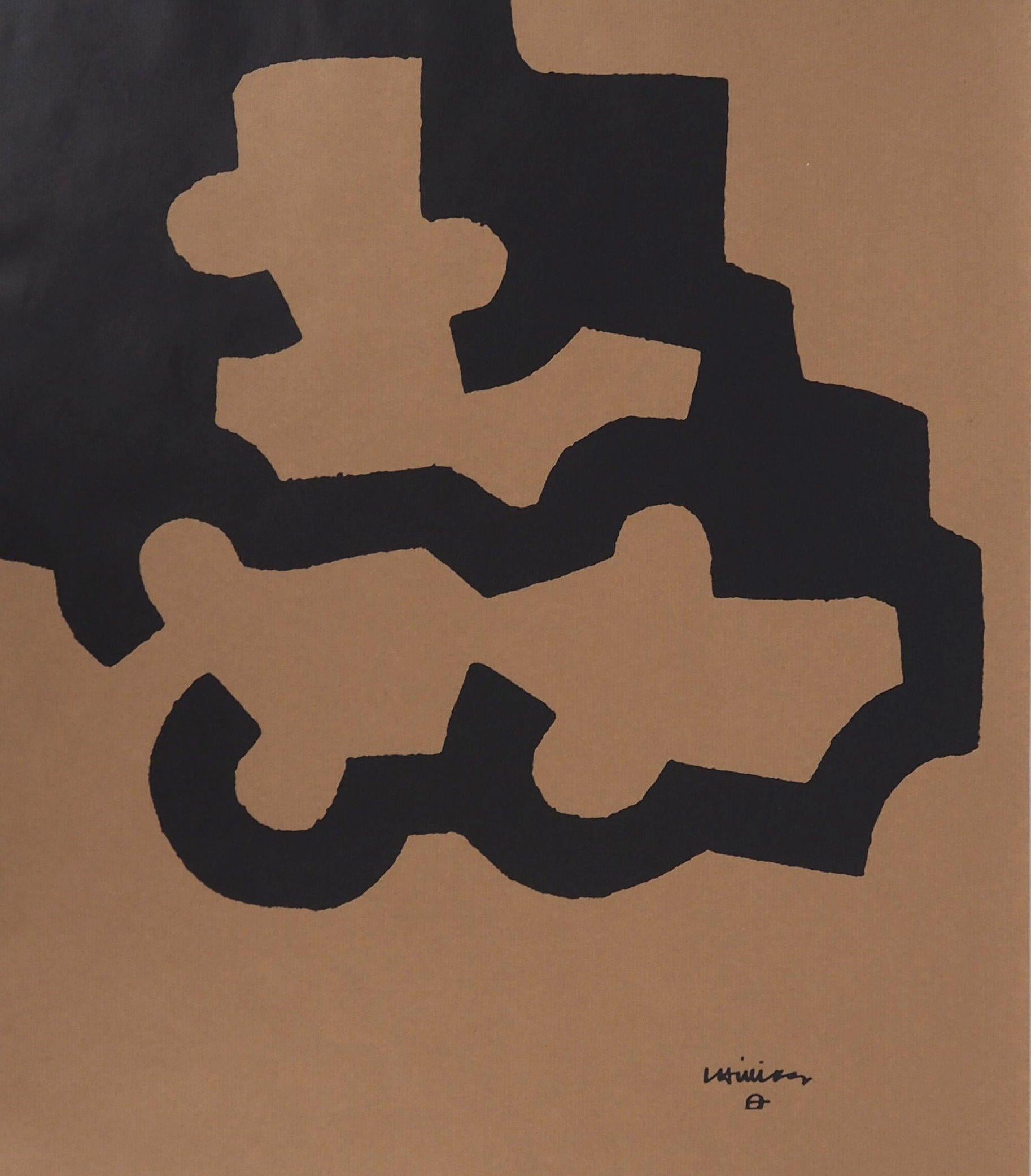 Abstraction in Black - Lithograph - Brown Abstract Print by Eduardo Chillida
