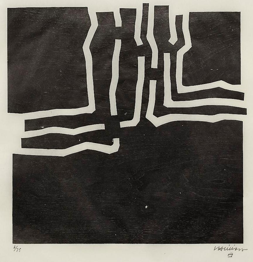 Beltza 3 Schwarz Black Negro Chillida Labyrinths Woodcut Abstract Contemporary - Abstract Geometric Print by Eduardo Chillida