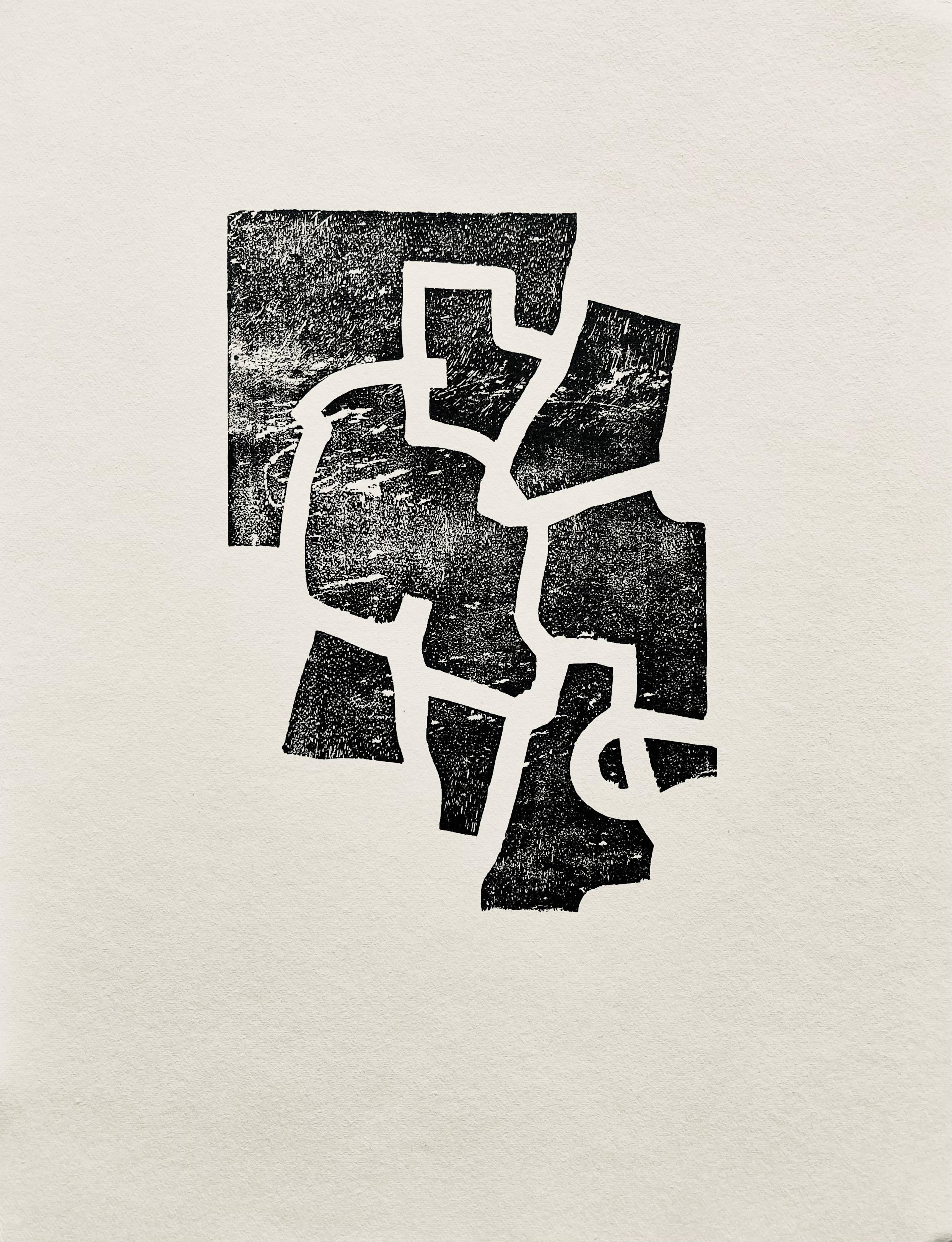 Chillida, Composition, Derrière le miroir (after) - Gray Abstract Print by Eduardo Chillida