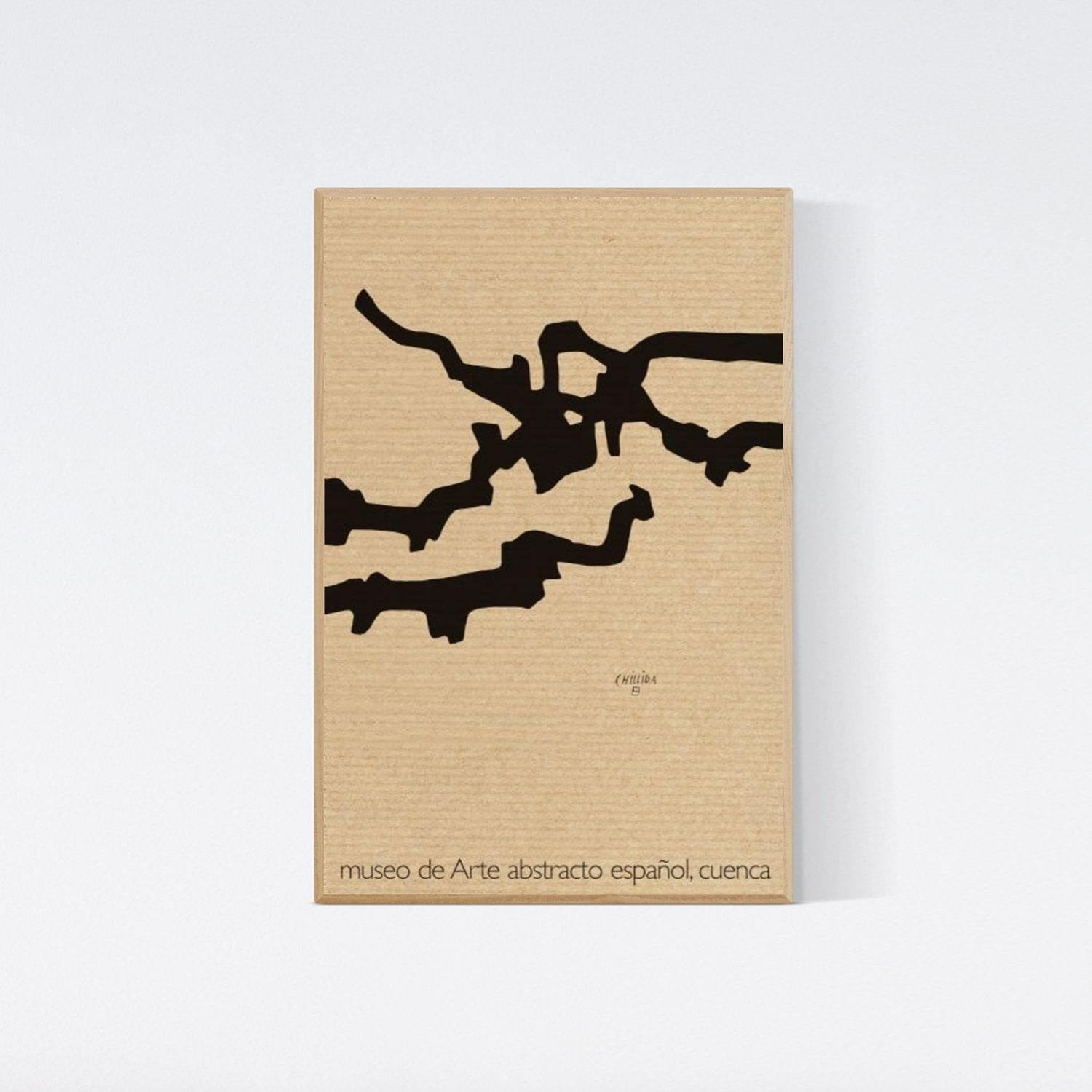 Lithography Exhibition Poster Vintage Black Minimal Geometric - Abstract Geometric Print by Eduardo Chillida