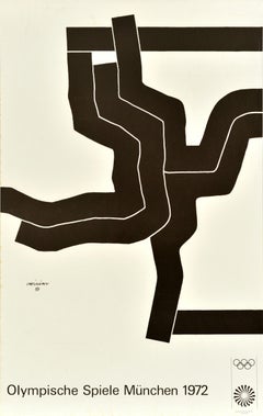 Original-Vintage-Sportplakat, Münchener Olympische Spiele 1972, schwarzes Muster Chillida-Design