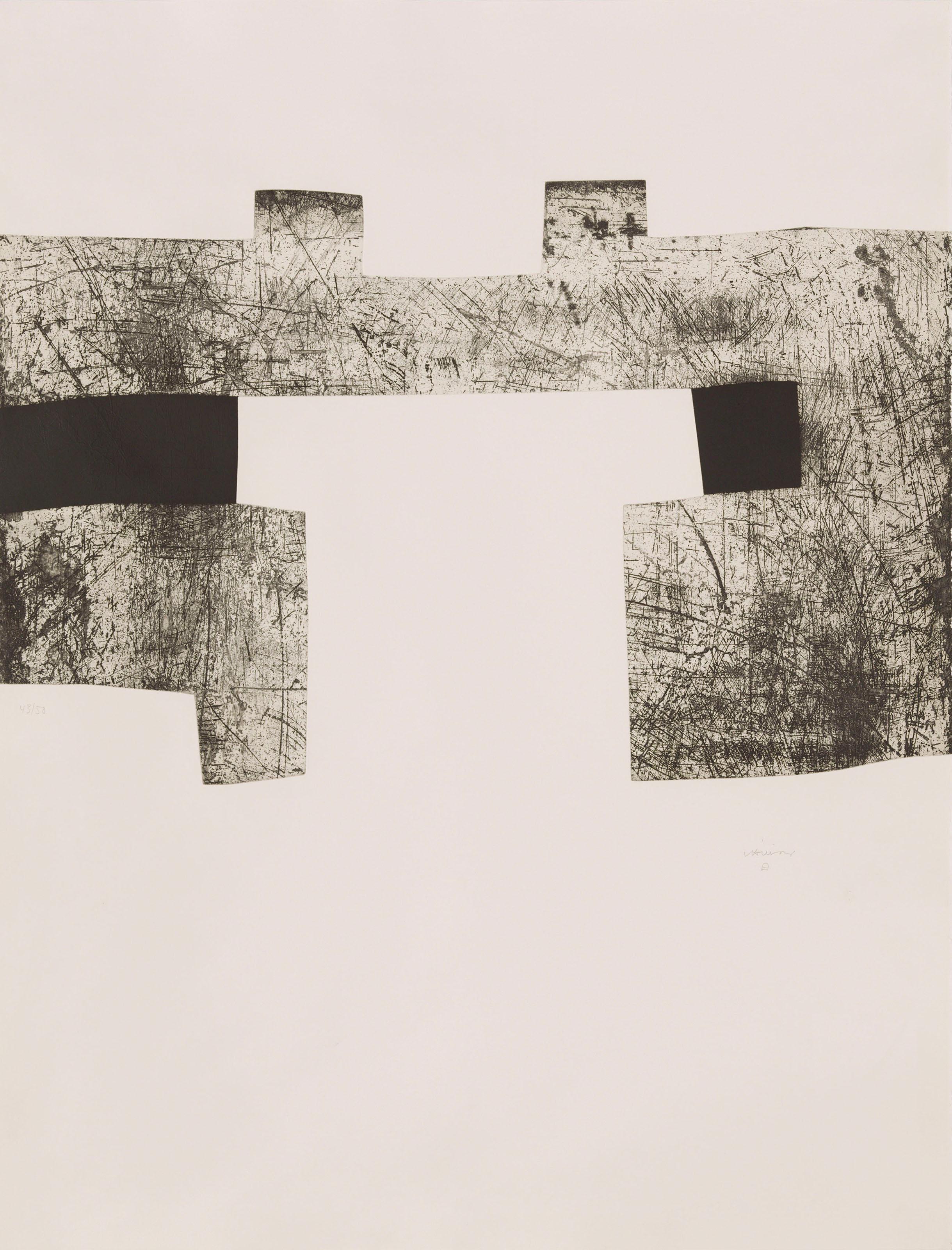 Eduardo Chillida Abstract Print - Big Bridge Union Modern Simbolic Abstract Chillida Etching Black Space Tautness