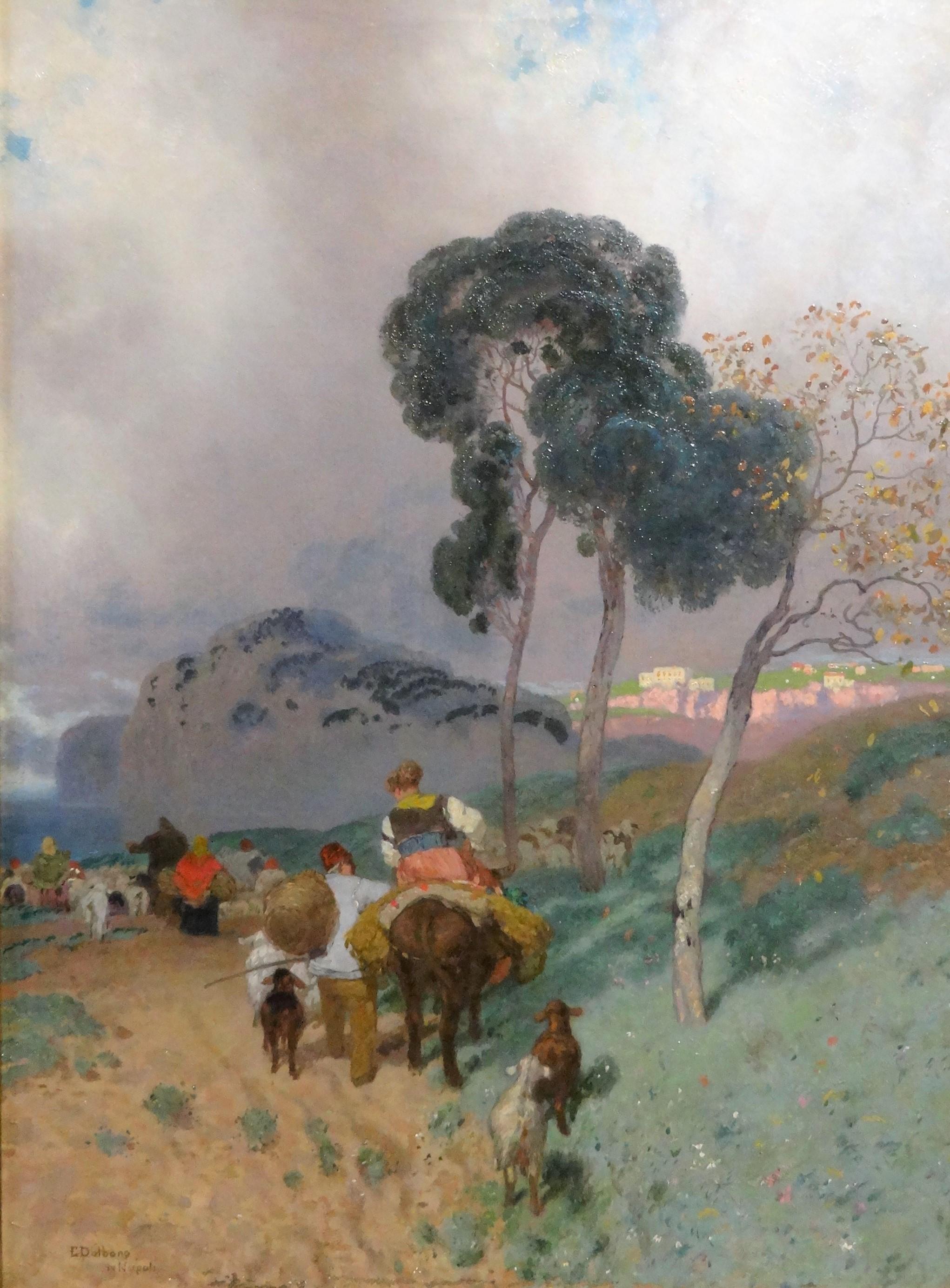Vue du Cap Miseno, huile sur toile d'Edoardo Dalbono, paysage de Naples - Painting de Eduardo Dalbono