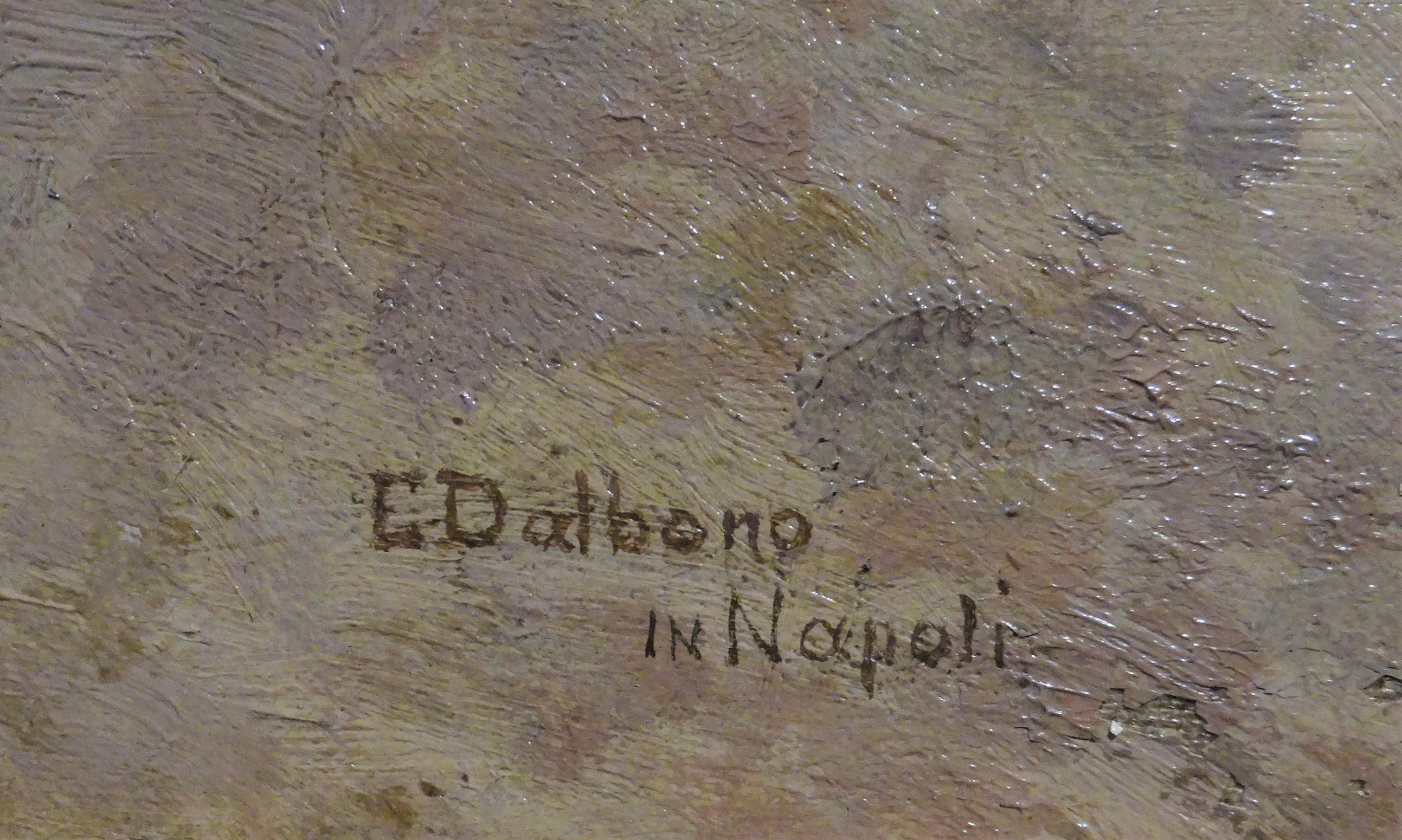 Vue du Cap Miseno, huile sur toile d'Edoardo Dalbono, paysage de Naples - Marron Figurative Painting par Eduardo Dalbono