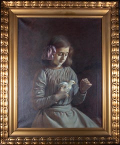 Eduardo Flo Guitart (1881-1958) - Belle et grande huile de 1911, Girl with Chick