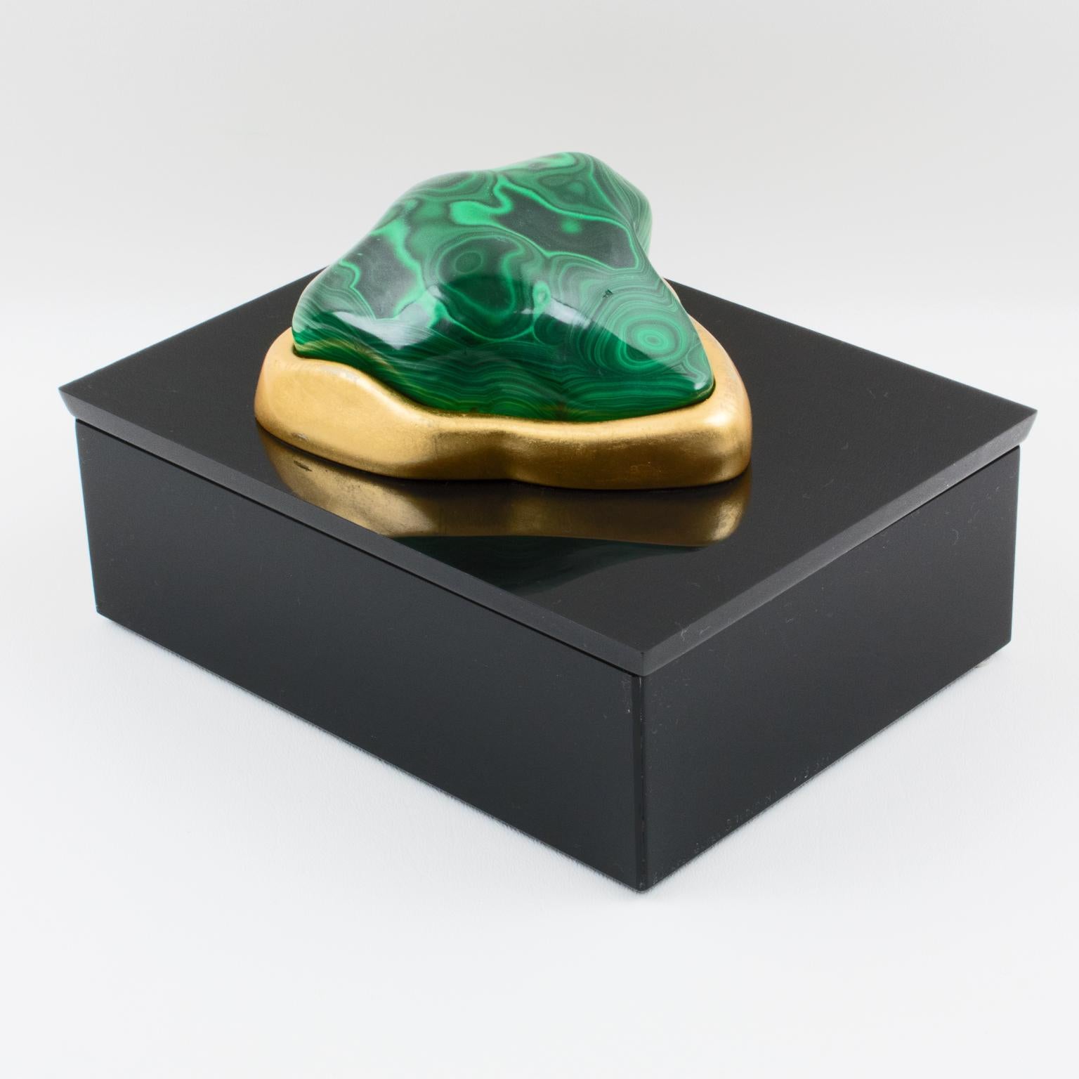 Modern Eduardo Garza Black Lucite Malachite Box