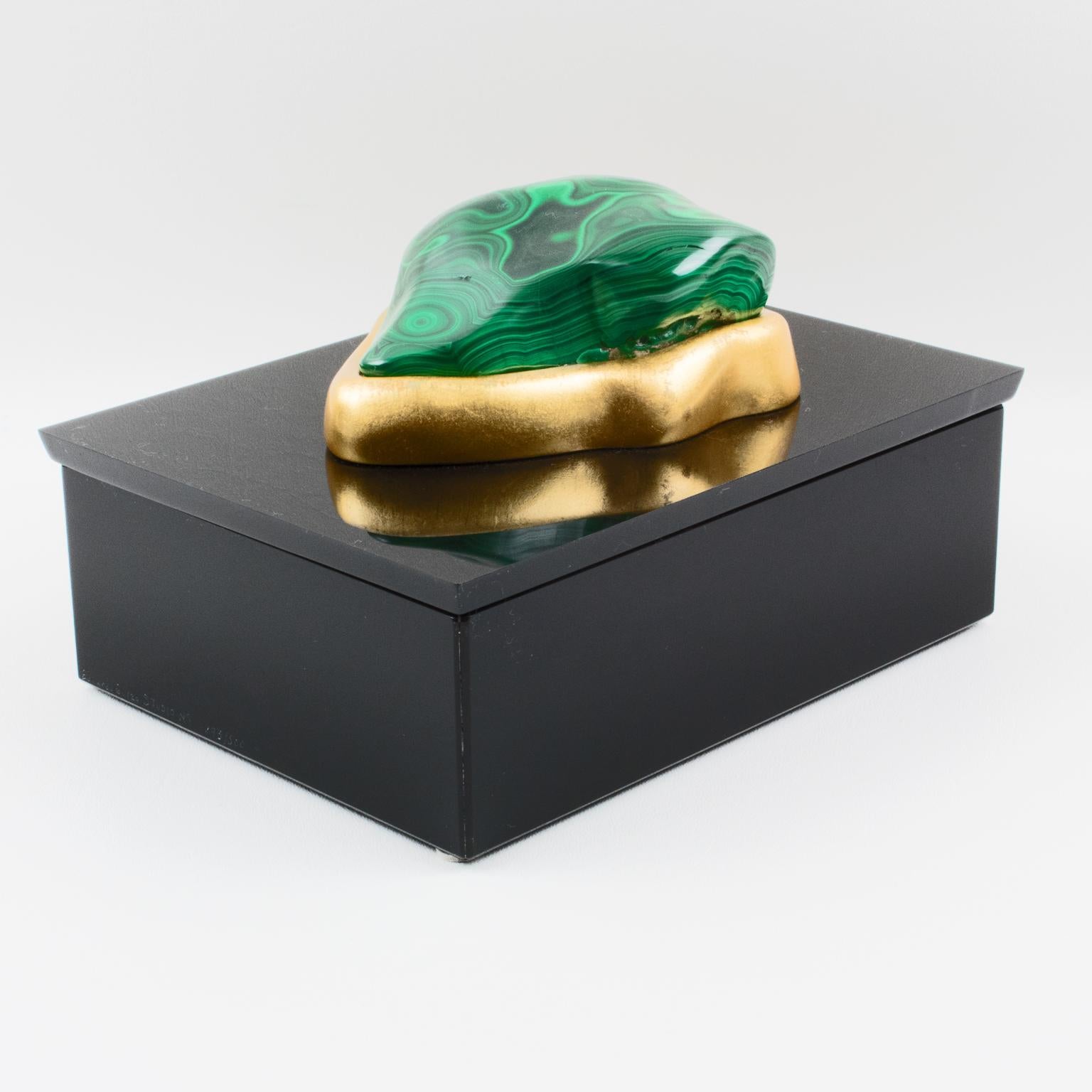 American Eduardo Garza Black Lucite Malachite Box