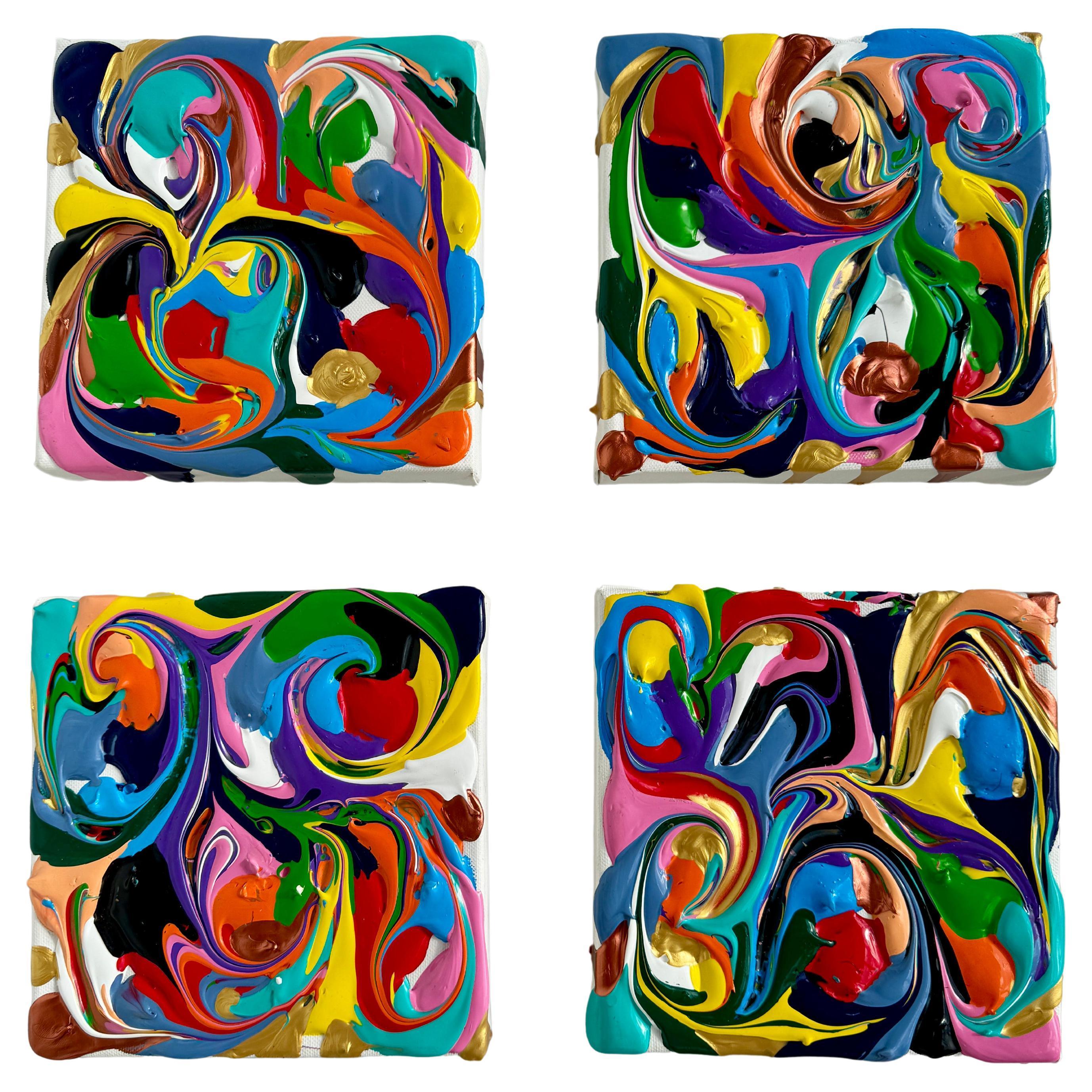 Eduardo Guelfenbein Abstract Painting - Liquid Abstraction Set Of Four Abstract Oil Paintings