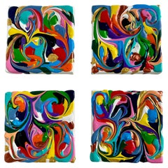 Liquid Abstractions Set Of Four Small Abstract Paintings