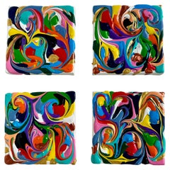 Liquid Abstraction Set Of Four Abstract Oil Paintings