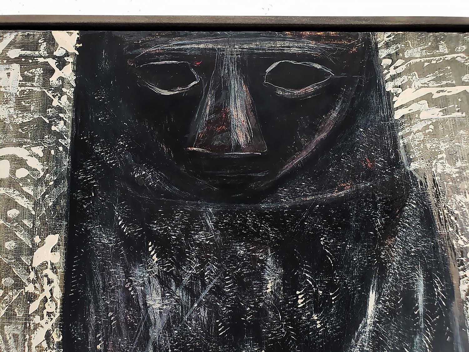 Untitled - Mysteriöse Figur in schwarzem Pancho und ausdrucksstarken Händen (Expressionismus), Painting, von Eduardo Kingman