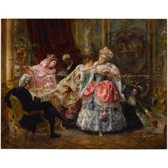 19th-20th Century Oil on Panel An 18th Century Interior "Dressing for the Ball"