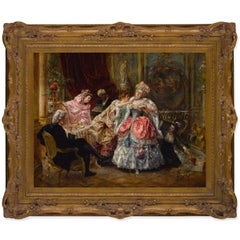 Siglo XIX-XX Óleo sobre tabla Un interior del siglo XVIII "Vestirse para el baile"