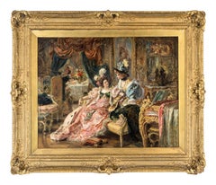 "Una visita sorprendente"  Siglo XIX Antiguo Europeo  Pintura al óleo sobre lienzo