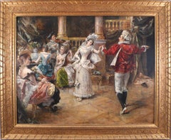 Antique Eduardo León Garrido, "An Elegant Dance", 19th C. Oil on Mahogany Wood Panel