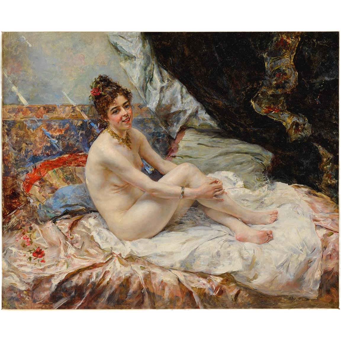 Nude in a Light-Filled Boudoir by Eduardo León Garrido - Painting by Eduardo Leon Garrido