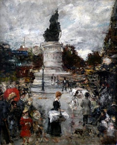 "Place Clichy" 20. Jahrhundert Impressionist Öl auf Leinwand von  Eduardo León Garrido