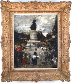 "Place Clichy" 20th Century Impressionist Oil on Canvas by  Eduardo León Garrido