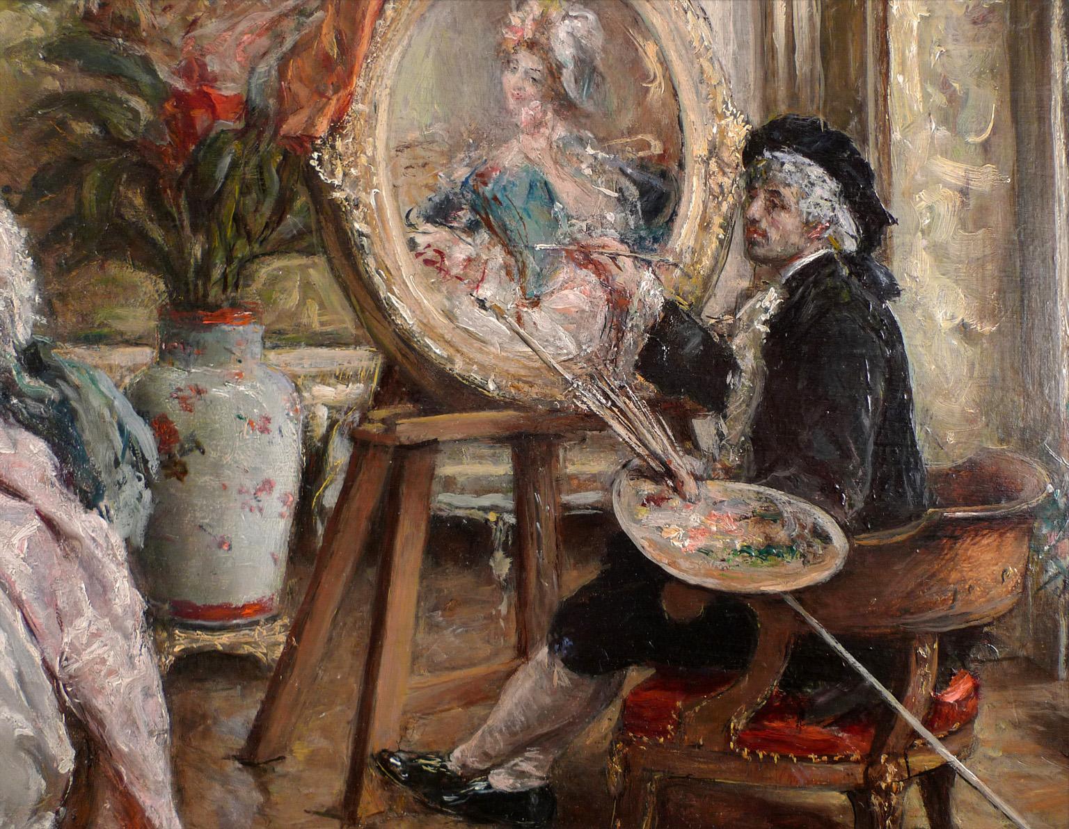 « Le peintre et son modèle », huile sur panneau de bois d'acajou du 19e siècle par E. L. Garrido - Réalisme Painting par Eduardo Leon Garrido