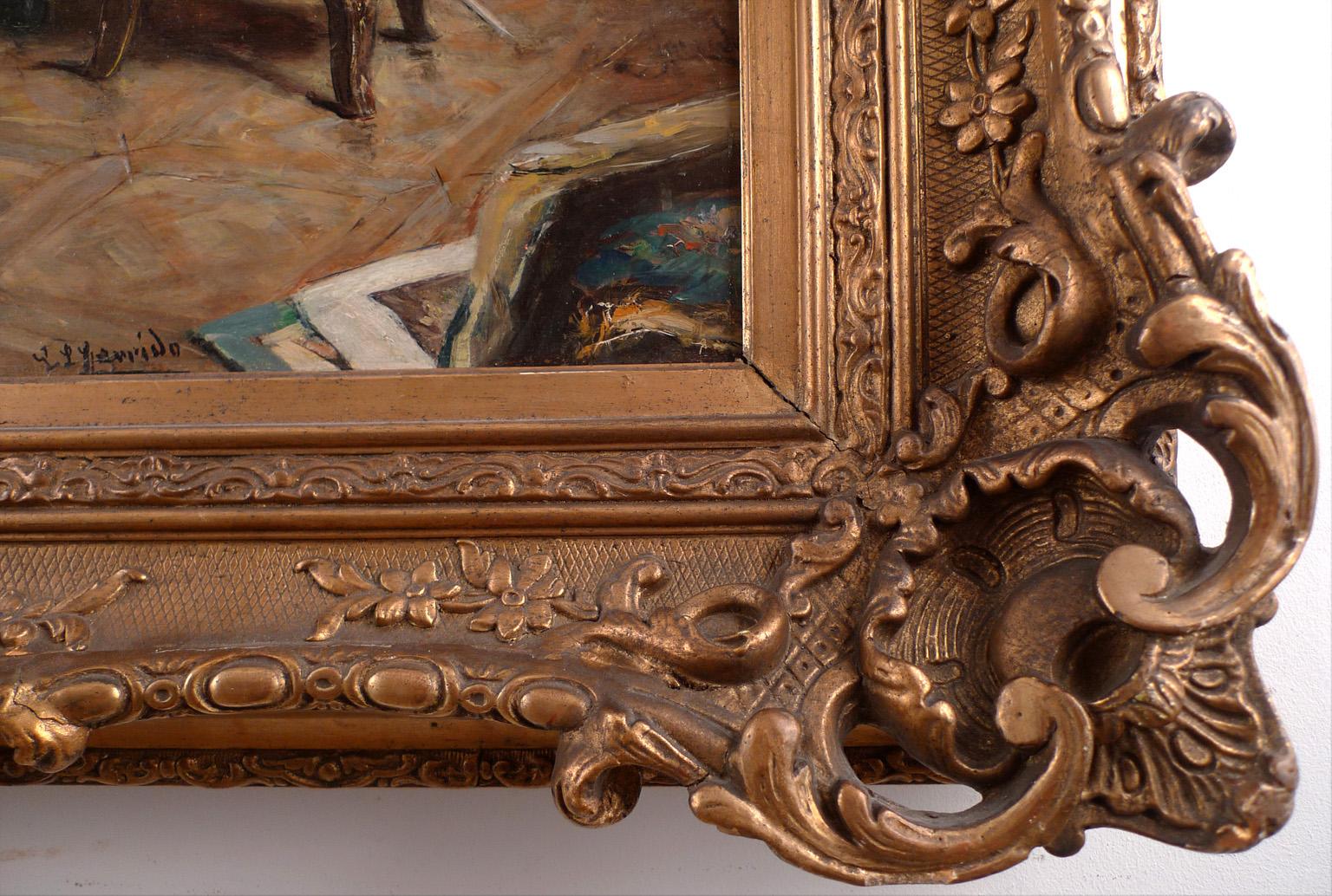 « Le peintre et son modèle », huile sur panneau de bois d'acajou du 19e siècle par E. L. Garrido en vente 1