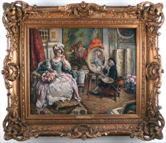 "The Painter and his Model", 19th C. Oil on Mahogany Wood Panel by E. L. Garrido