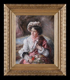 The Spanish Flower Girl. An Antique oil painting on canvas