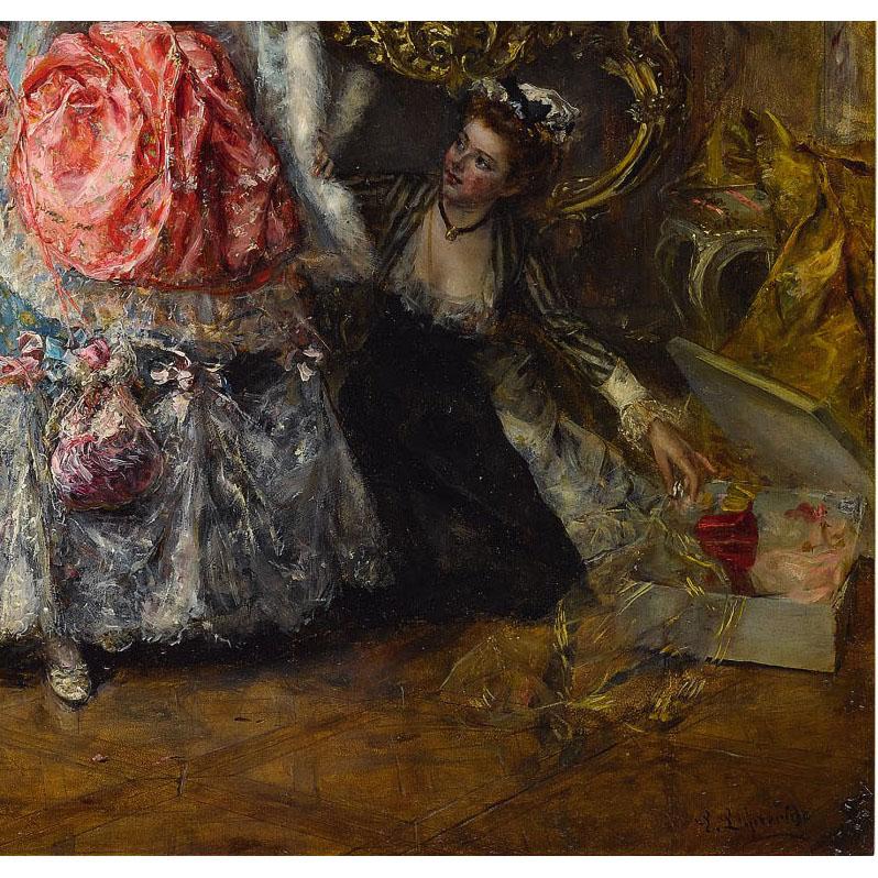 Eduardo León Garrido (Spanischer Maler:: 1856-1949) Öl auf Täfelung „Kleiden für den Ball“ (Holz) im Angebot