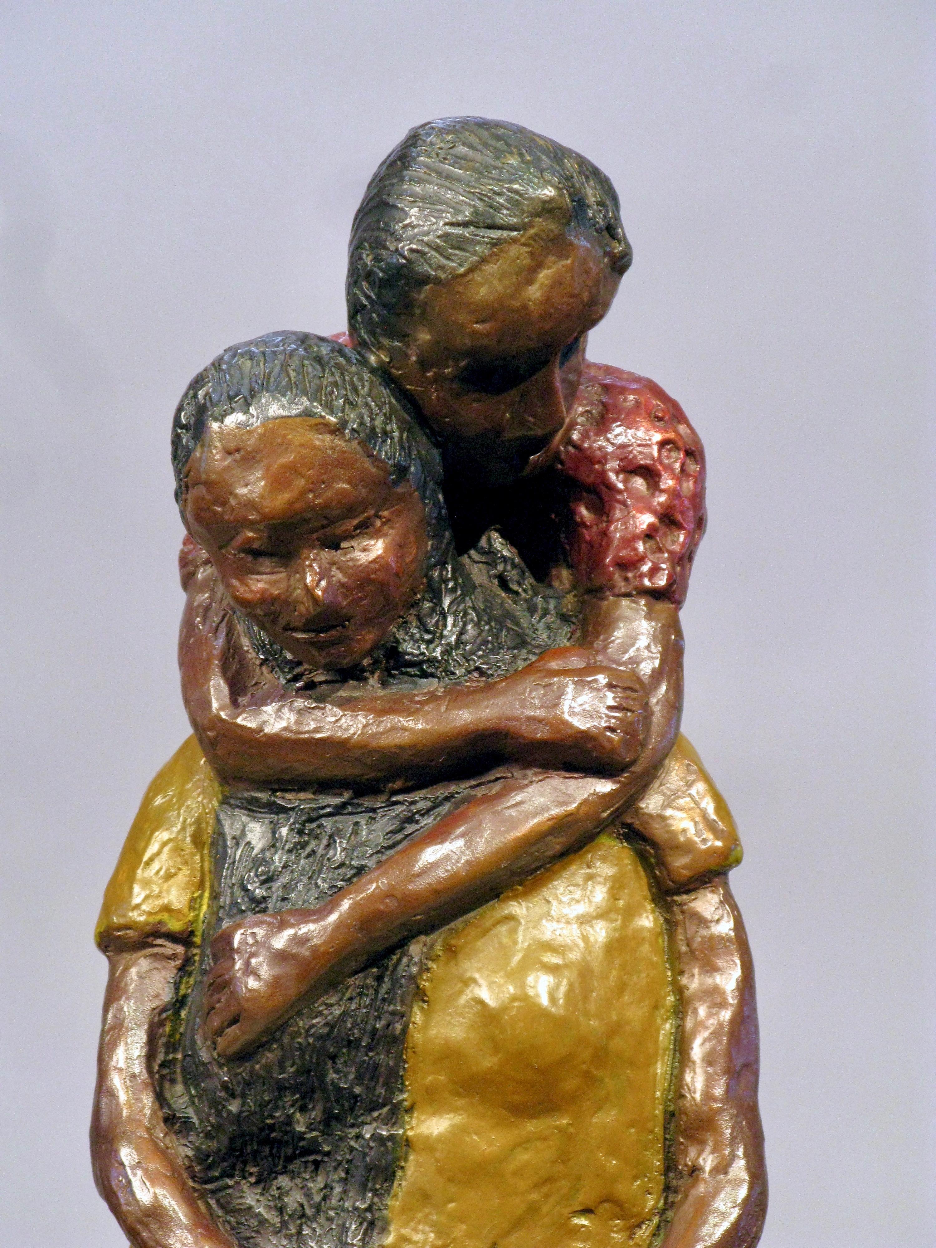 Con Amor by Eduardo Oropeza bronze, embracing couple, multi-colored patina  For Sale 1