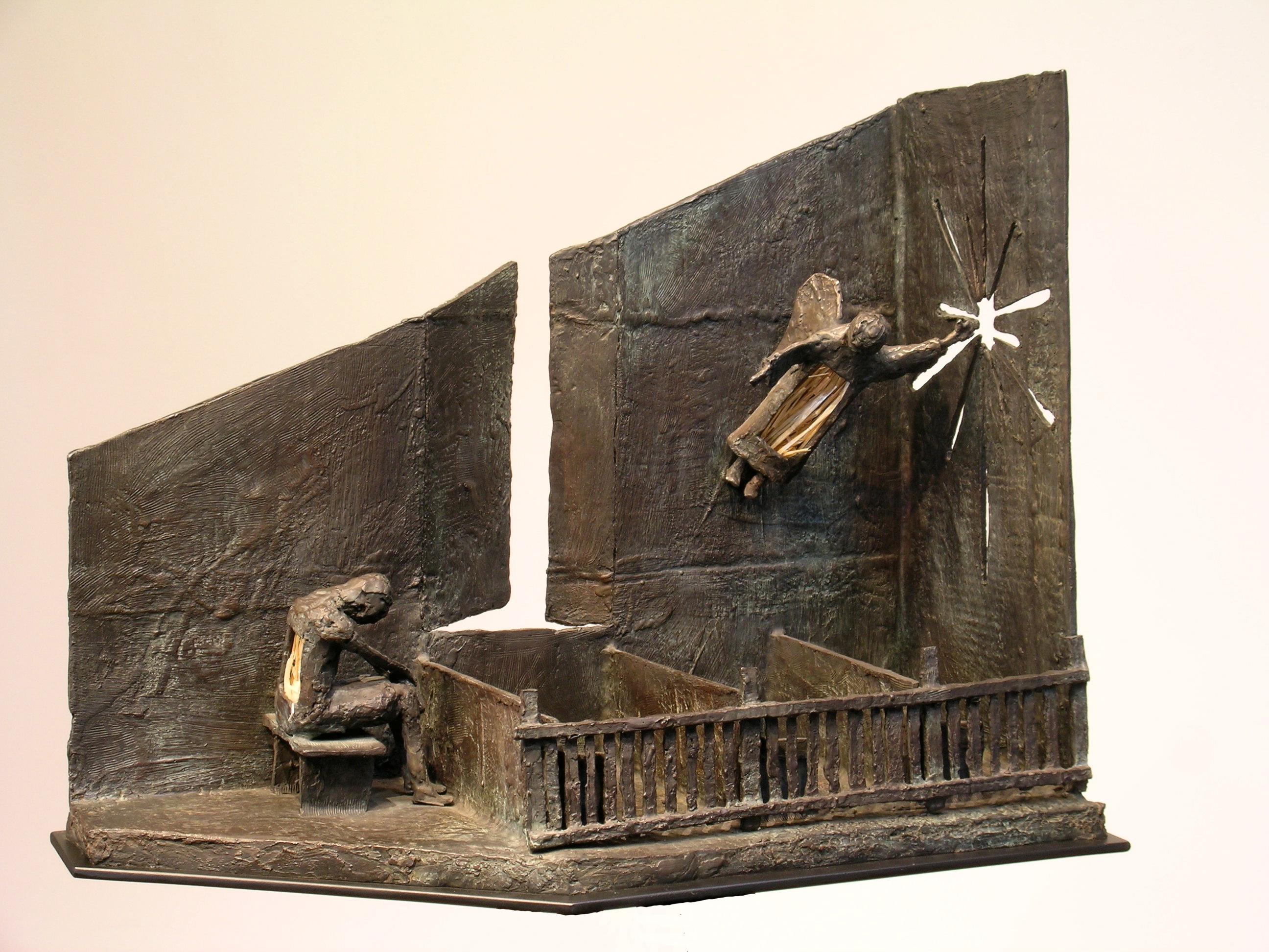 Contemplating the Angel by Eduardo Oropeza, bronze sculpture, angel, church
limited edition of 25 bronze and straw/twigs

Sculptor, painter, printmaker, & photographer, Eduardo Oropeza remains a commanding presence in contemporary art. He applied a