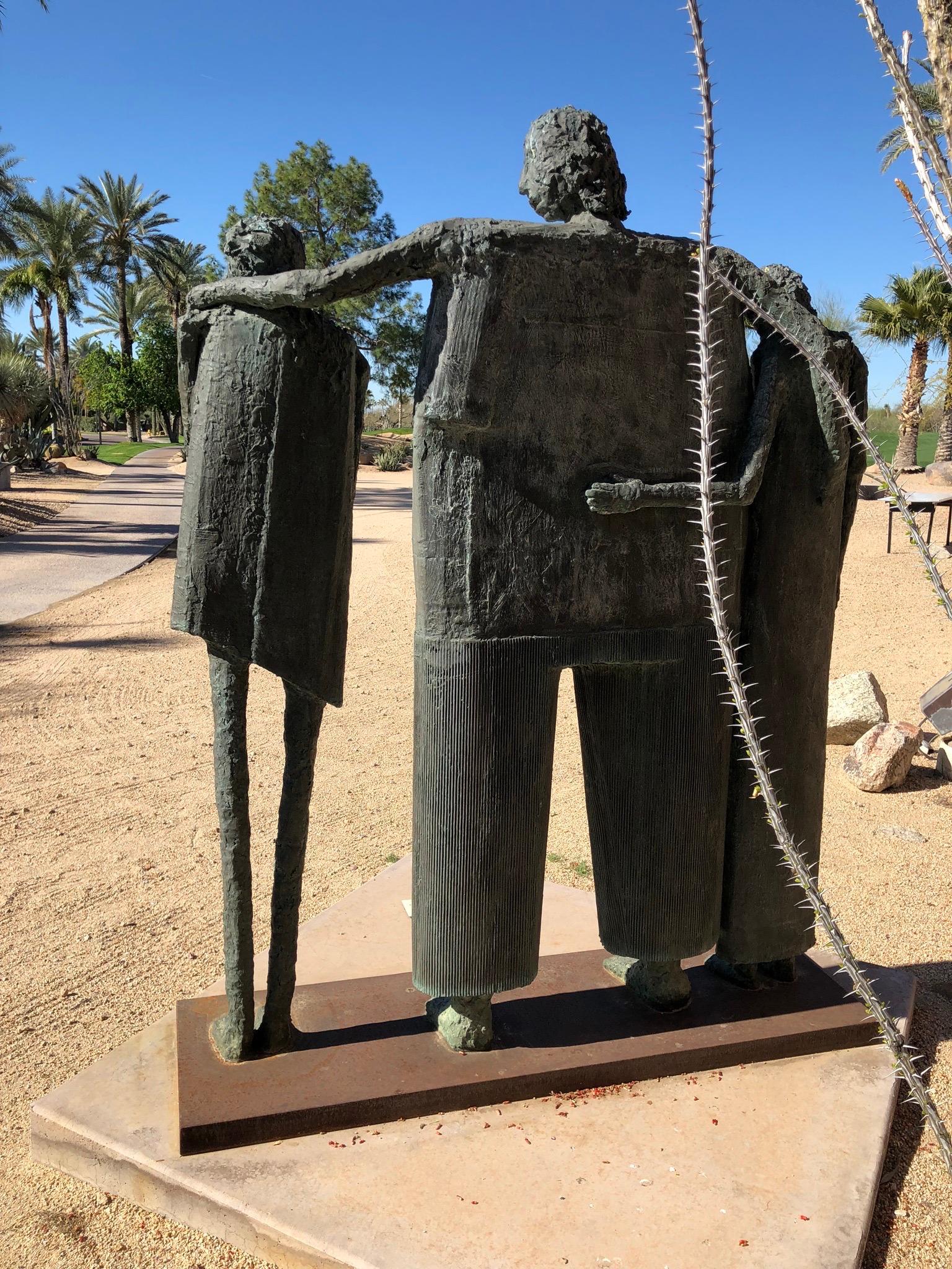 Jealousy, bronze edition sculpture of a man with two women, Eduardo Oropeza 6
