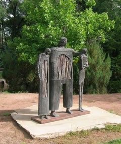 Celos, escultura en bronce de hombre con dos mujeres, Eduardo Oropeza