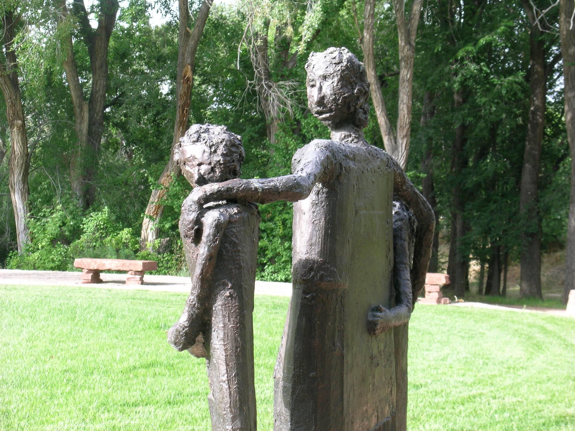 Jealousy, bronze twigs edition sculpture of man with two women, Eduardo Oropeza 2