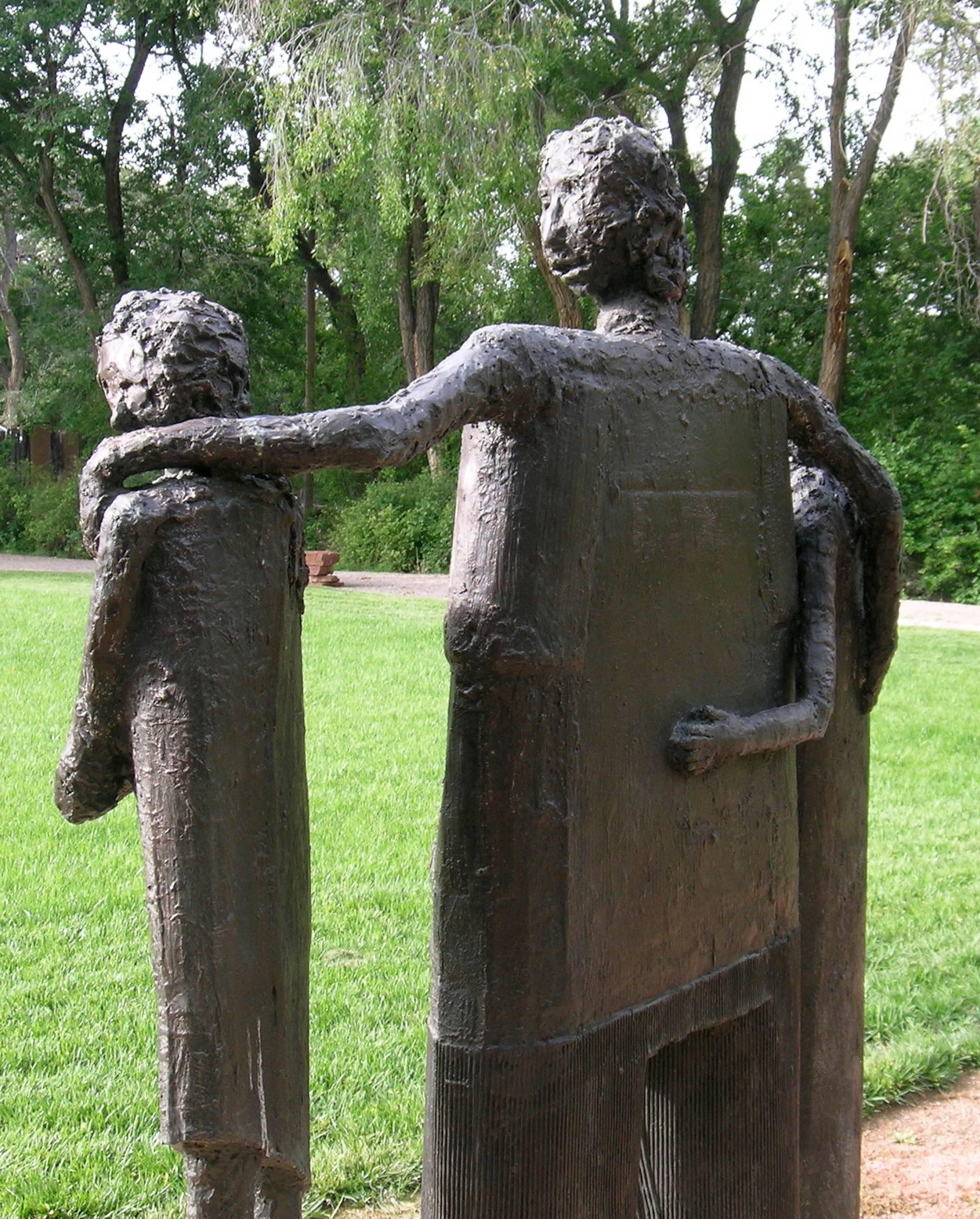 Jealousy, bronze twigs edition sculpture of man with two women, Eduardo Oropeza 3